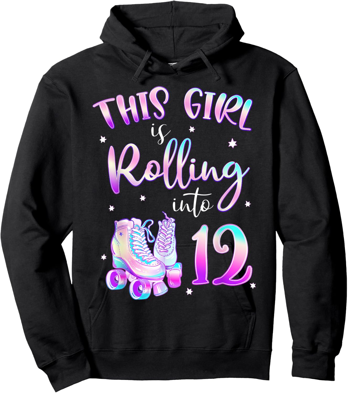12th Bday Rolling Into 12 Birthday Girl Roller Skate Party Hoodie - Hoodie | Black