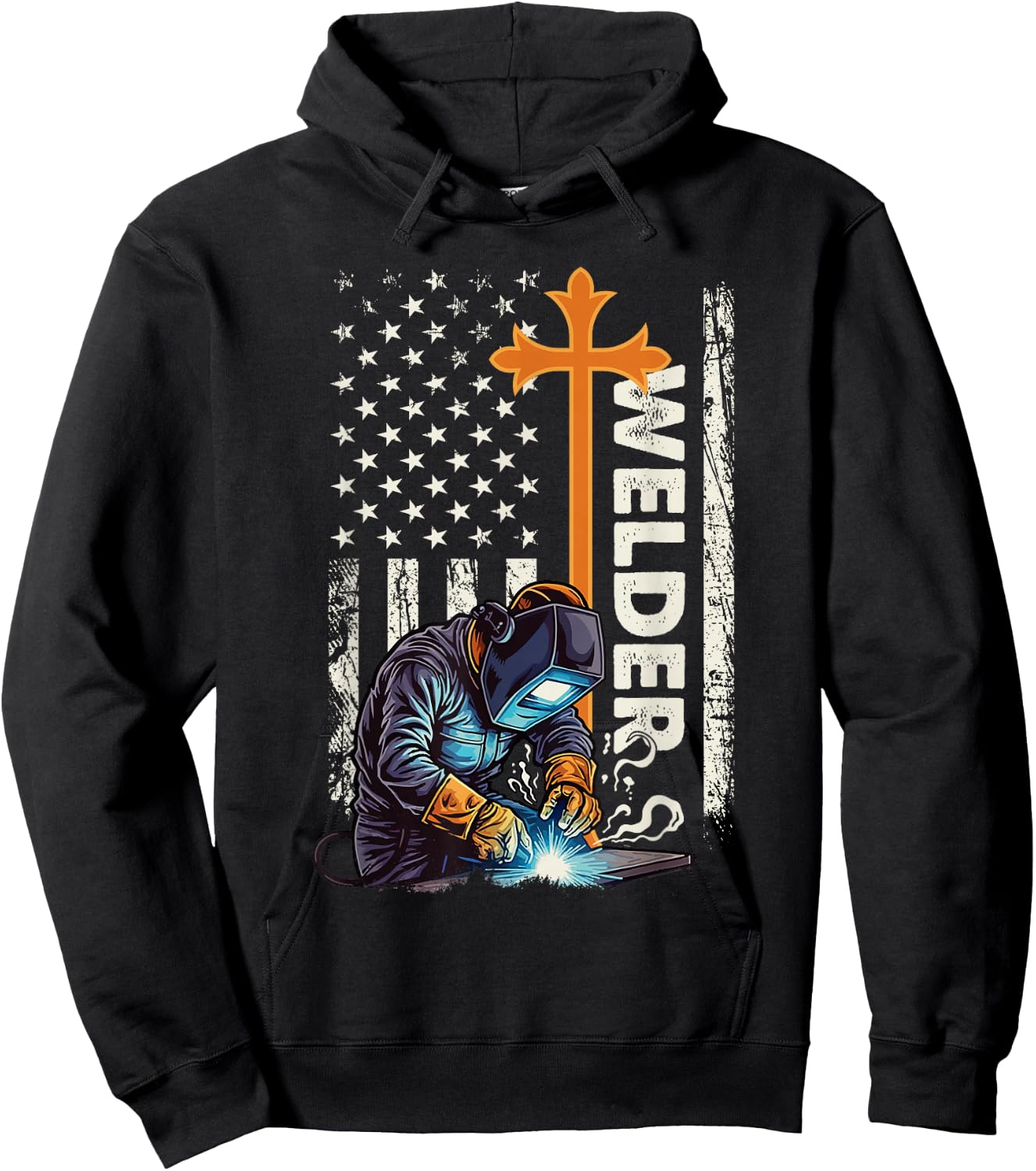 Welder - Patriotic US Flag Weld Welding Ironworker Hoodie - Hoodie | Black
