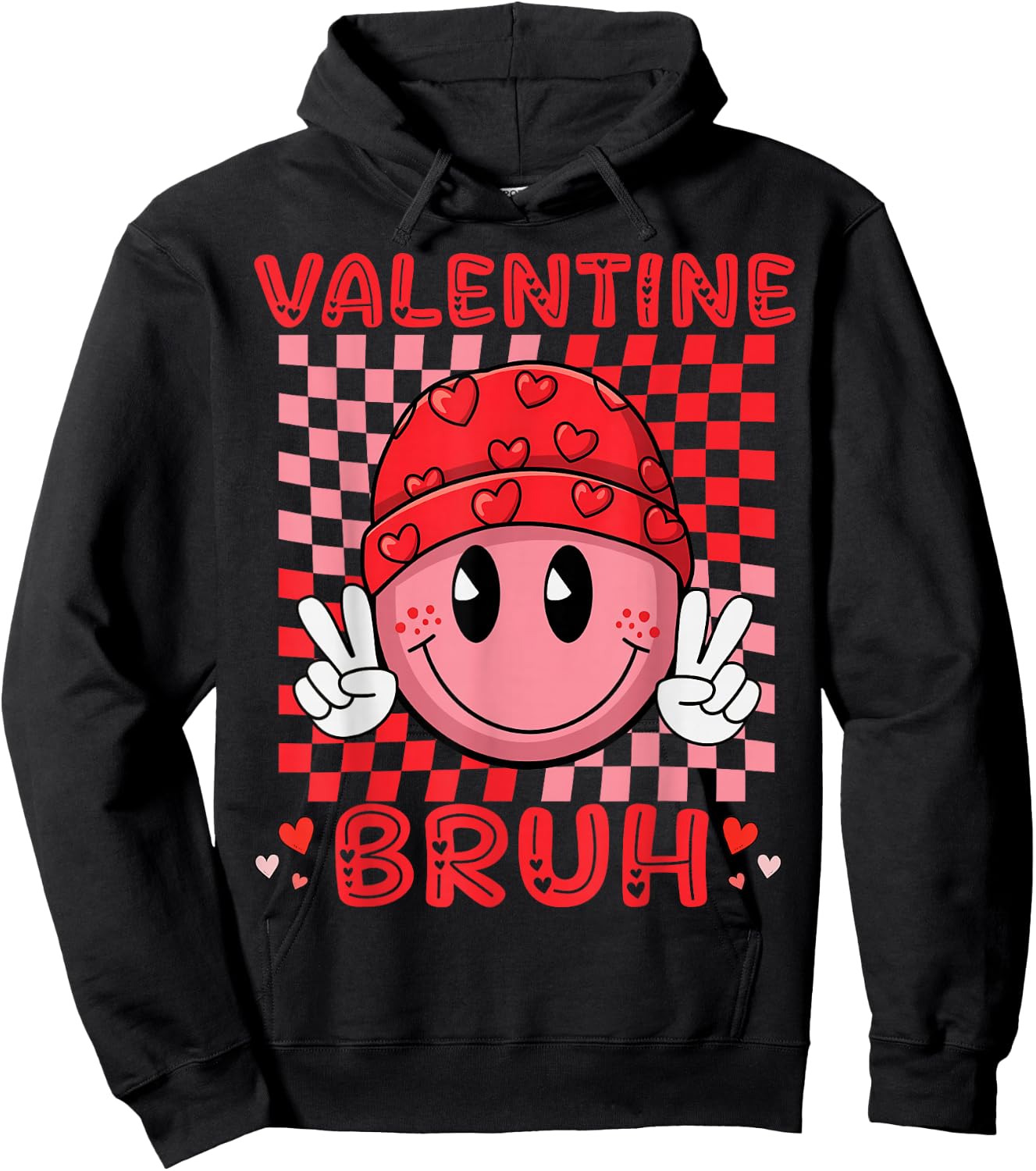 Retro Valentine's Day Heart Valentine Bruh Boys Girls Kids Hoodie - Hoodie | Black