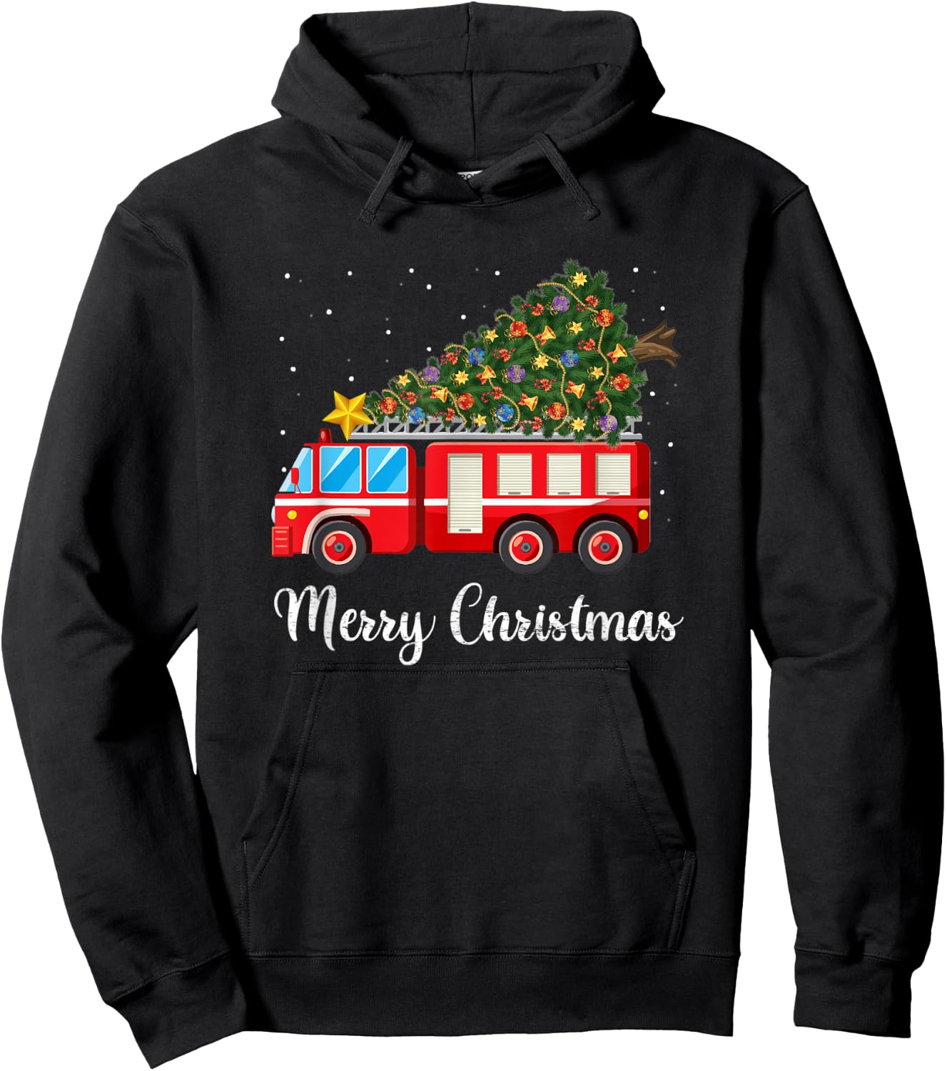 Firefighter Fire Truck Christmas Tree Fire Truck Xmas Gift Hoodie - Hoodie | Black
