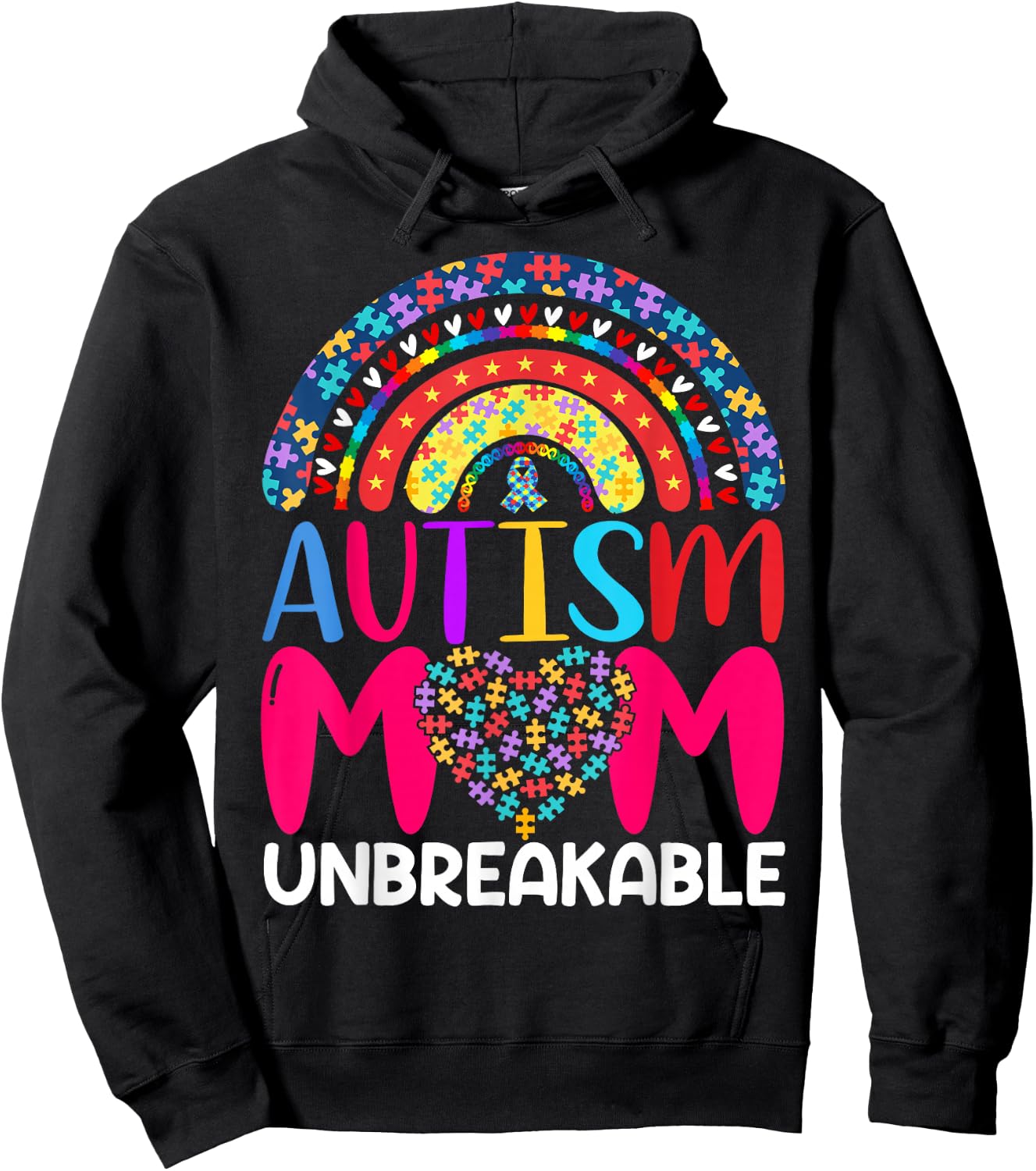 Autism Mom Unbreakable , Black Hoodie - Hoodie | Black
