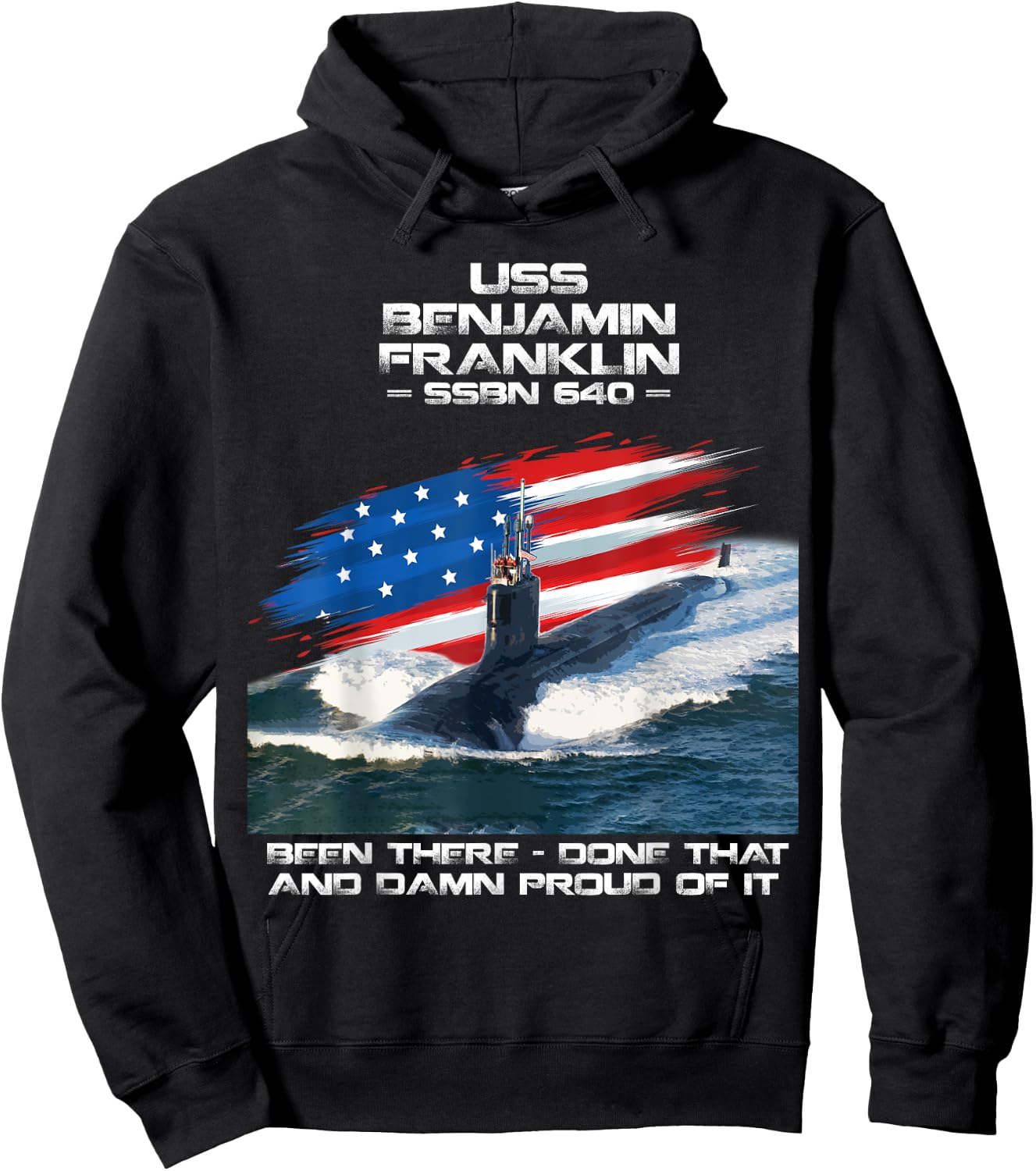 USS Benjamin Franklin SSBN-640 American Flag Submarine Women Men Hoodie - Hoodie | Black