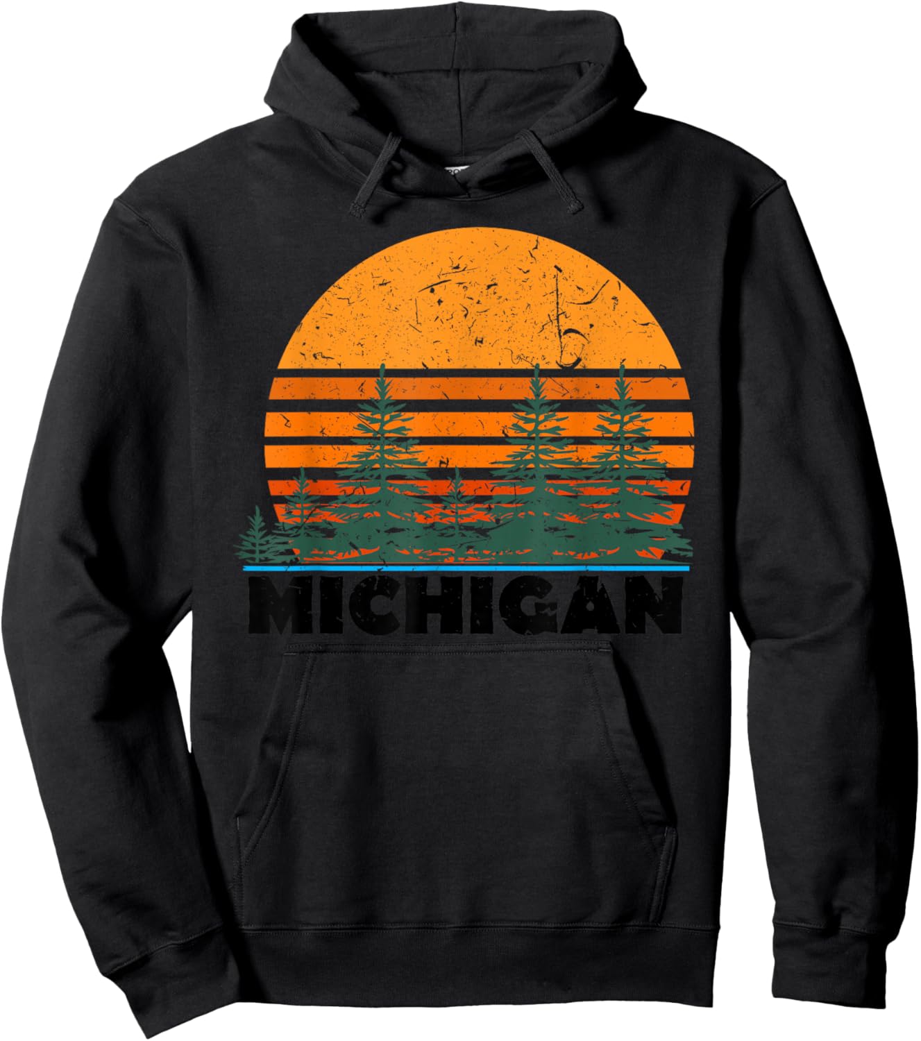 Michigan | Vintage Retro Sunset MI State Gift Hoodie - Hoodie | Black