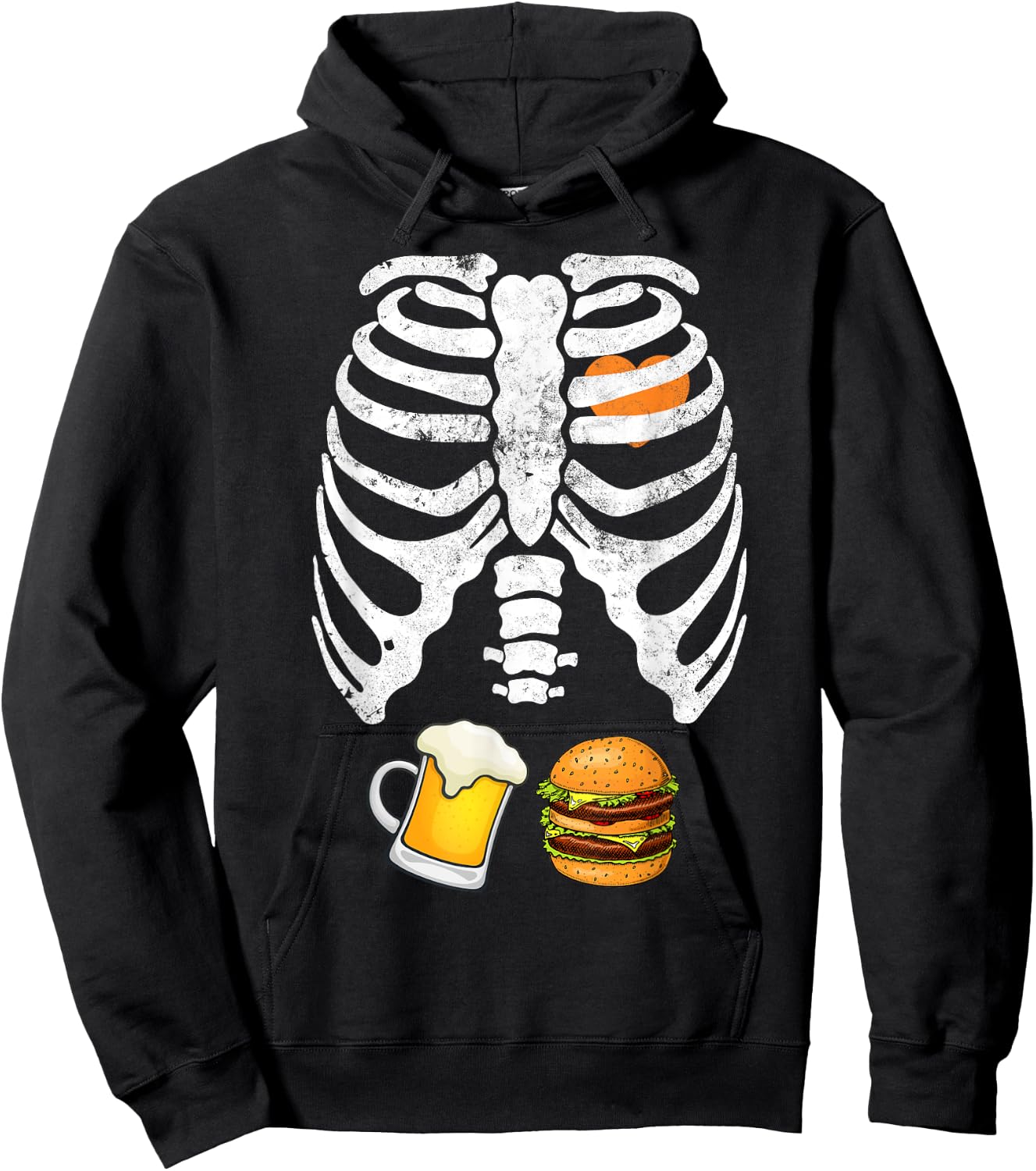 Skeleton Halloween Beer Burger Funny Pregnancy X Ray Hoodie - Hoodie | Black