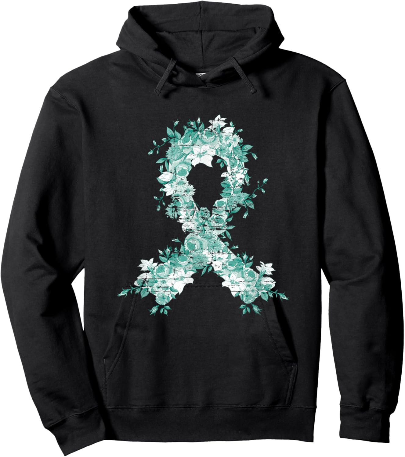 Cancer Survivor Gift Teal Ribbon Ovarian Cancer Awareness Hoodie - Hoodie | Black