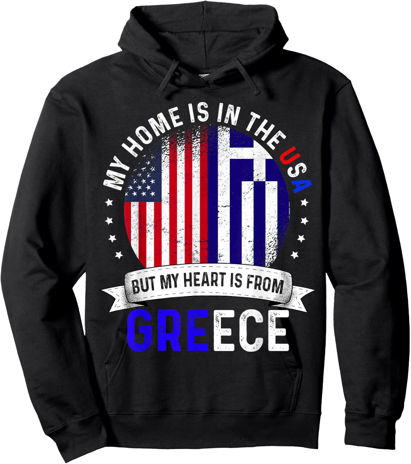 Greek American Patriot Heart is from Greece Flag Hoodie - Hoodie | Black