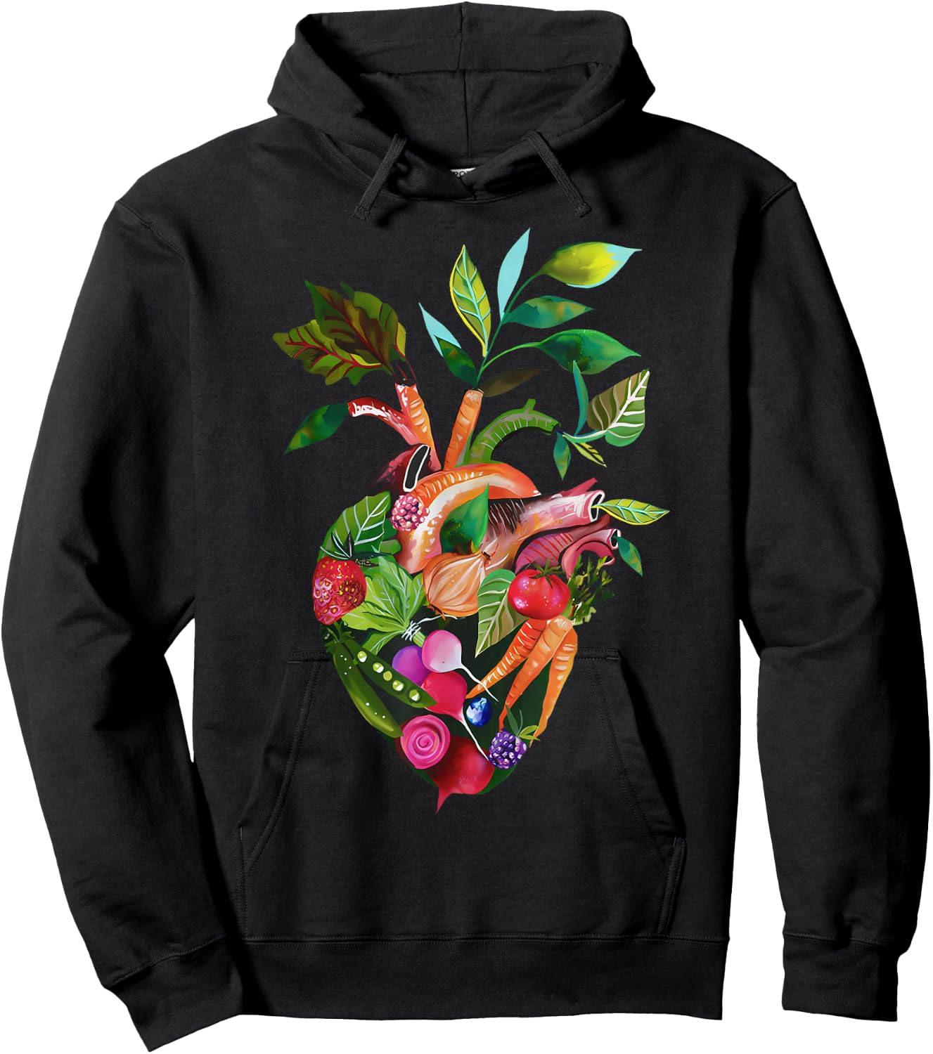 Watercolor Anatomical Heart With Vegetable Vegans Gardeners Hoodie - Hoodie | Black