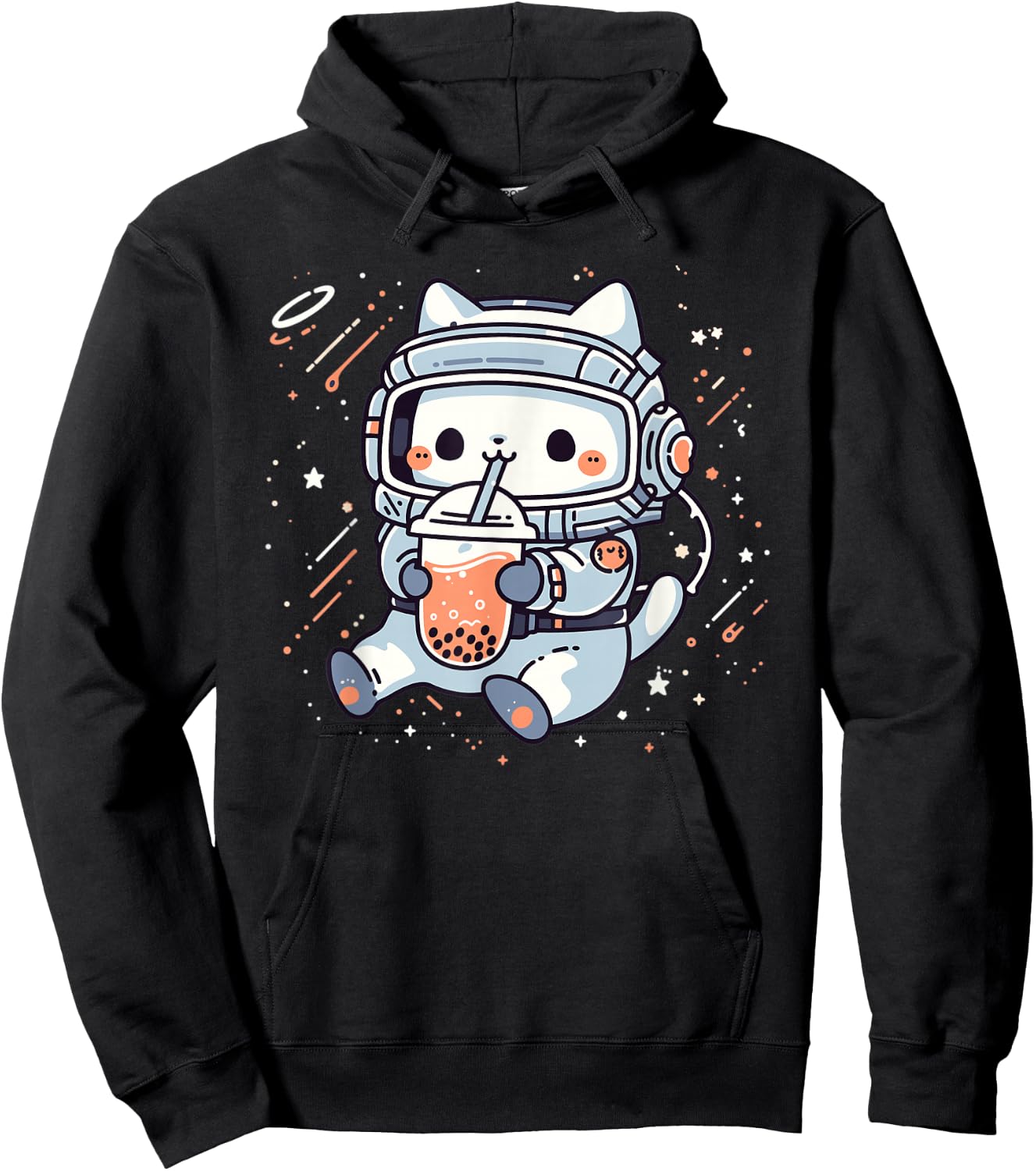 Kawaii Cat Bubble Boba Tea In Space Astronaut Anime Girls Hoodie - Hoodie | Black