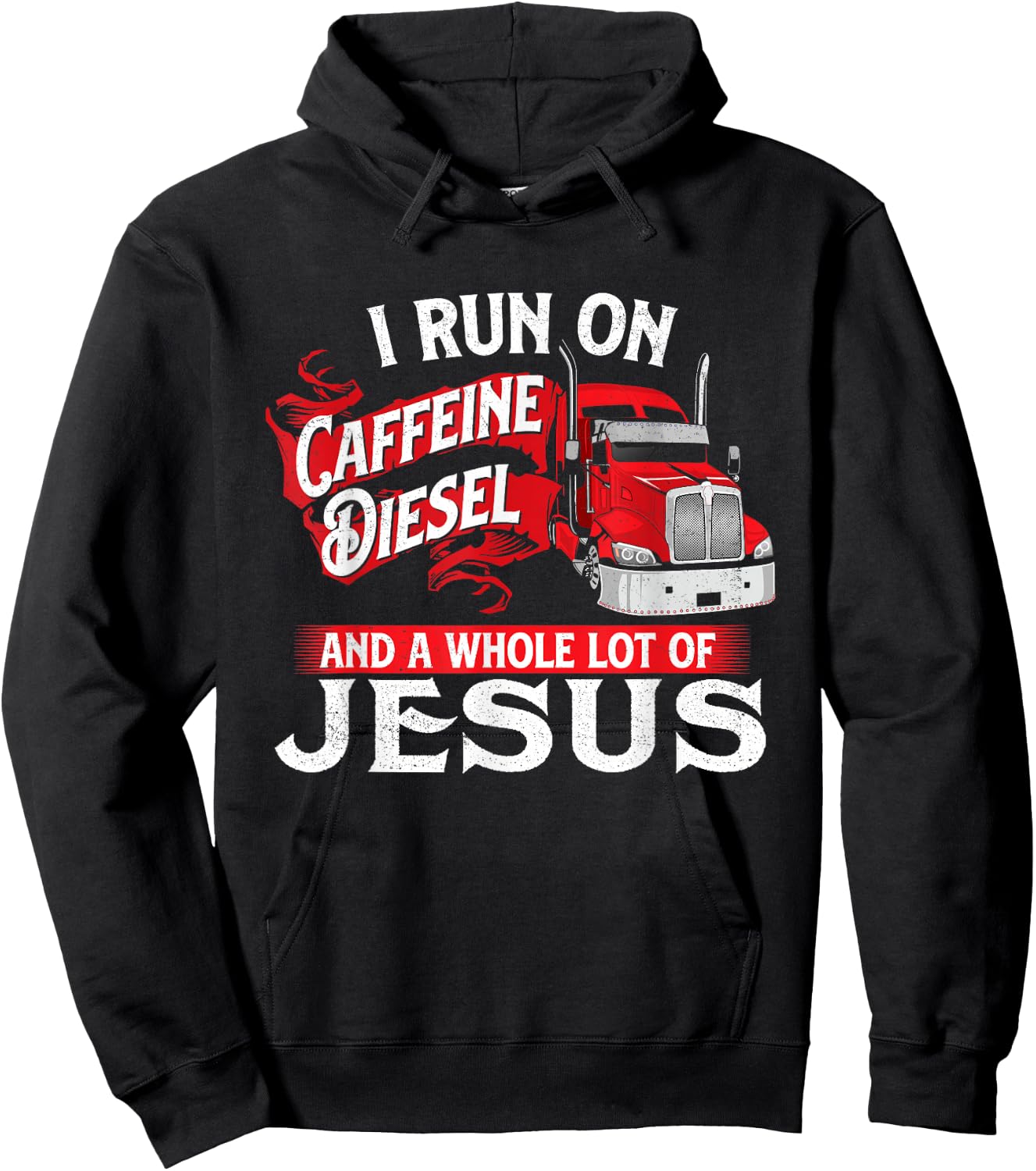 I Run On Coffein Christian Trucker Semi Truck Driver Hoodie - Hoodie | Black