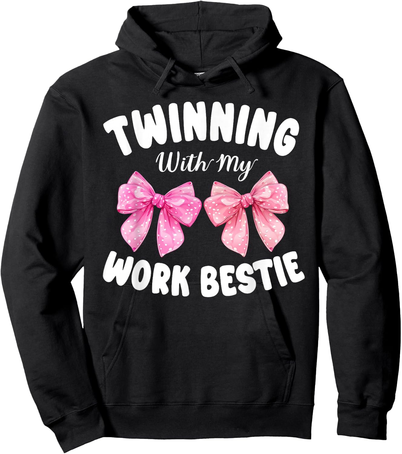 Pink Bow Twinning with My Work Bestie Friends Twins Day Girl Hoodie - Hoodie | Black