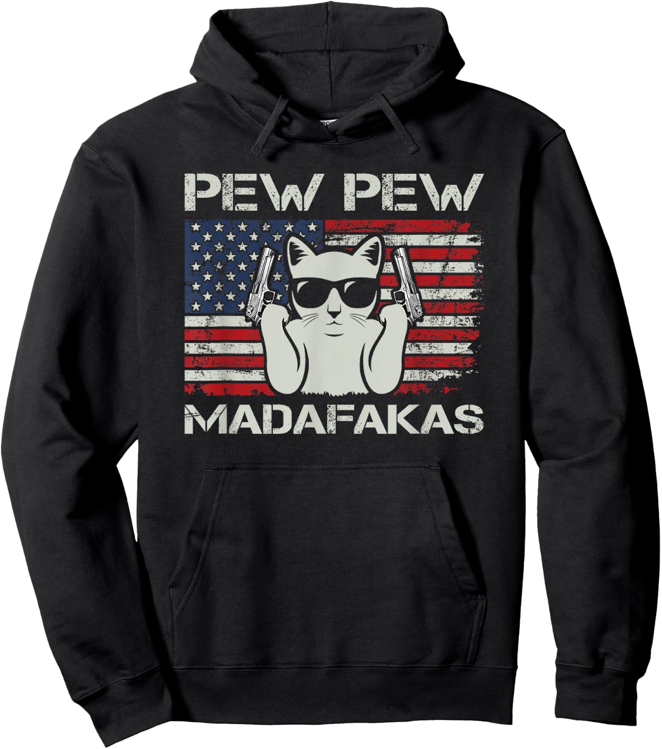 Pew Pew Madafakas - Vintage Cats USA Funny Crazy Cat Lovers Hoodie - Hoodie | Black
