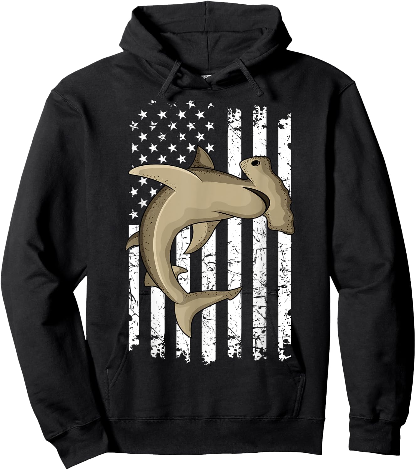 Hammerhead Shark US FLag American Independence Day Hoodie - Hoodie | Black