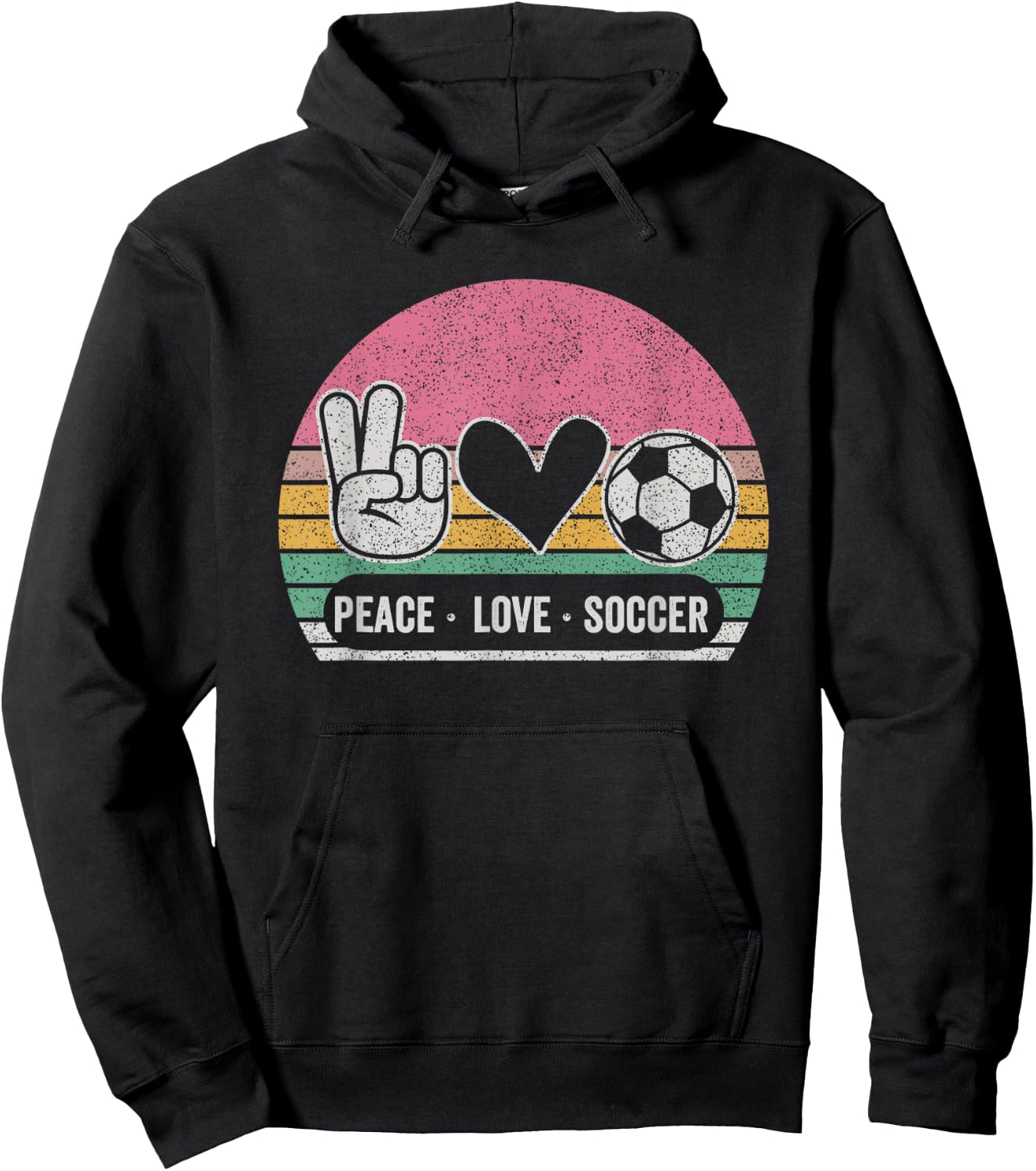 Retro Peace Love Soccer Cute Print Women Teen Girls Hoodie - Hoodie | Black