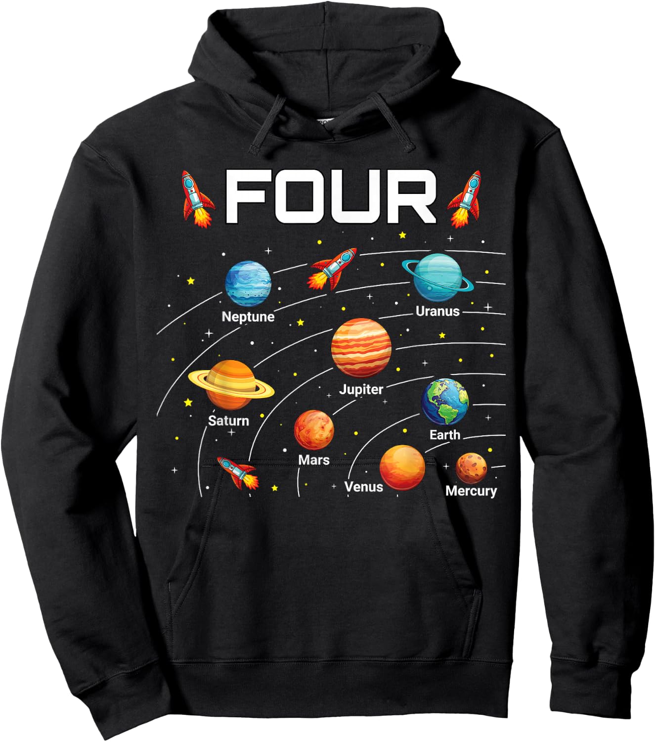 4 Year Old Shirt Boys Girls Space Planets 4th Birthday Boy Hoodie - Hoodie | Black