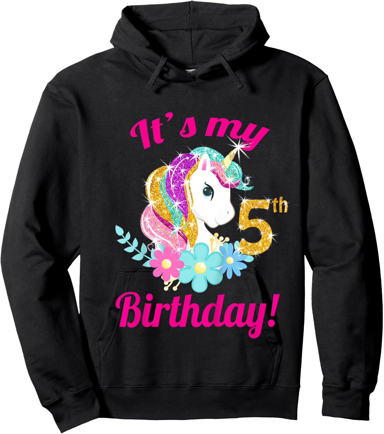 Its My 5th Birthday Unicorn Shirt (5 year old girls outfit) Hoodie - Hoodie | Black