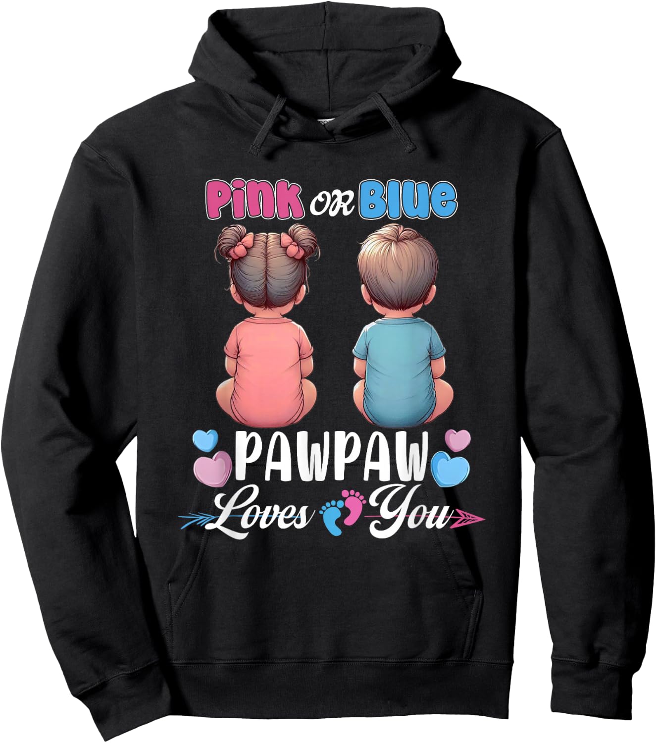 Pink Or Blue Pawpaw Loves You Baby Gender Reveal Party Hoodie - Hoodie | Black