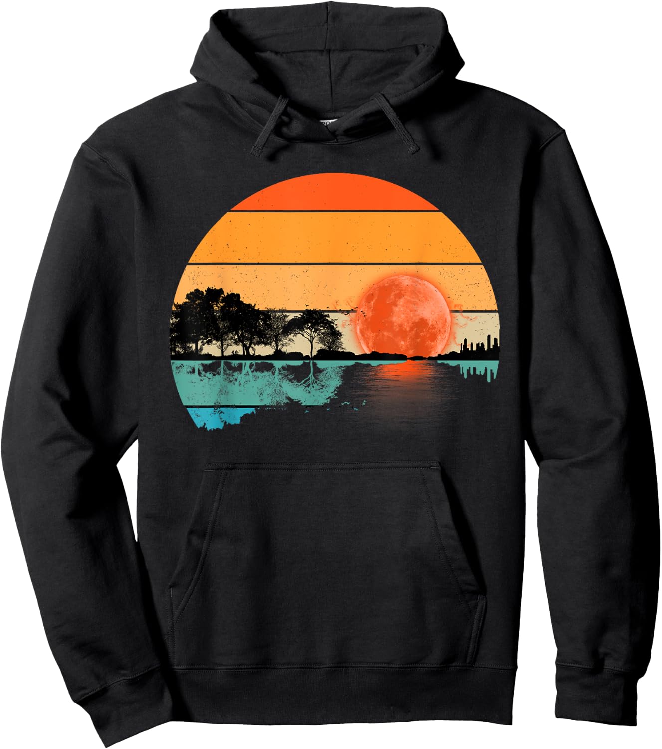 Funny Retro Guitar Lake Sunset Guitarist Music Lover Hoodie - Hoodie | Black
