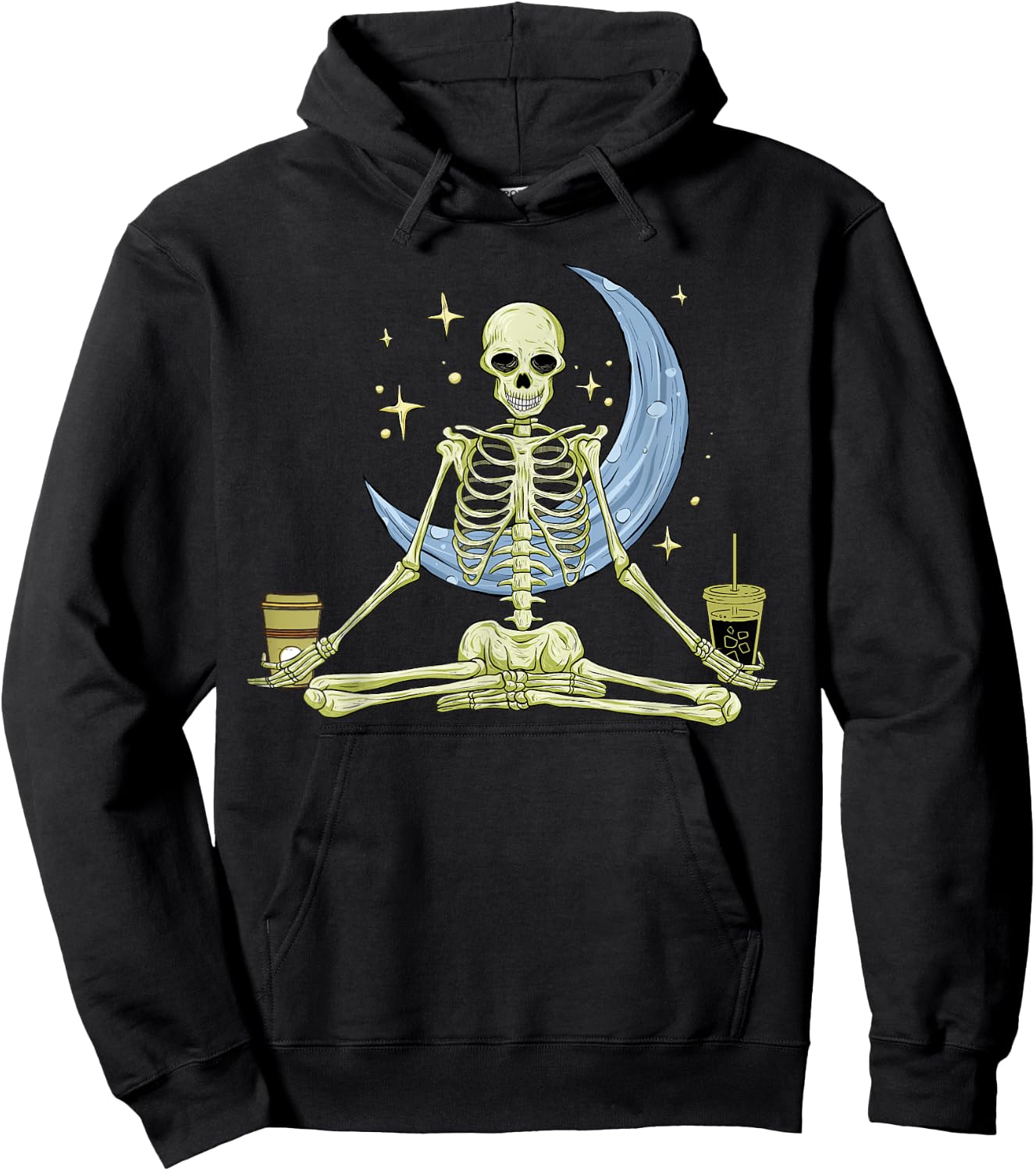 Skeleton Doing Yoga And Drinking Coffee Funny Meditation Hoodie - Hoodie | Black
