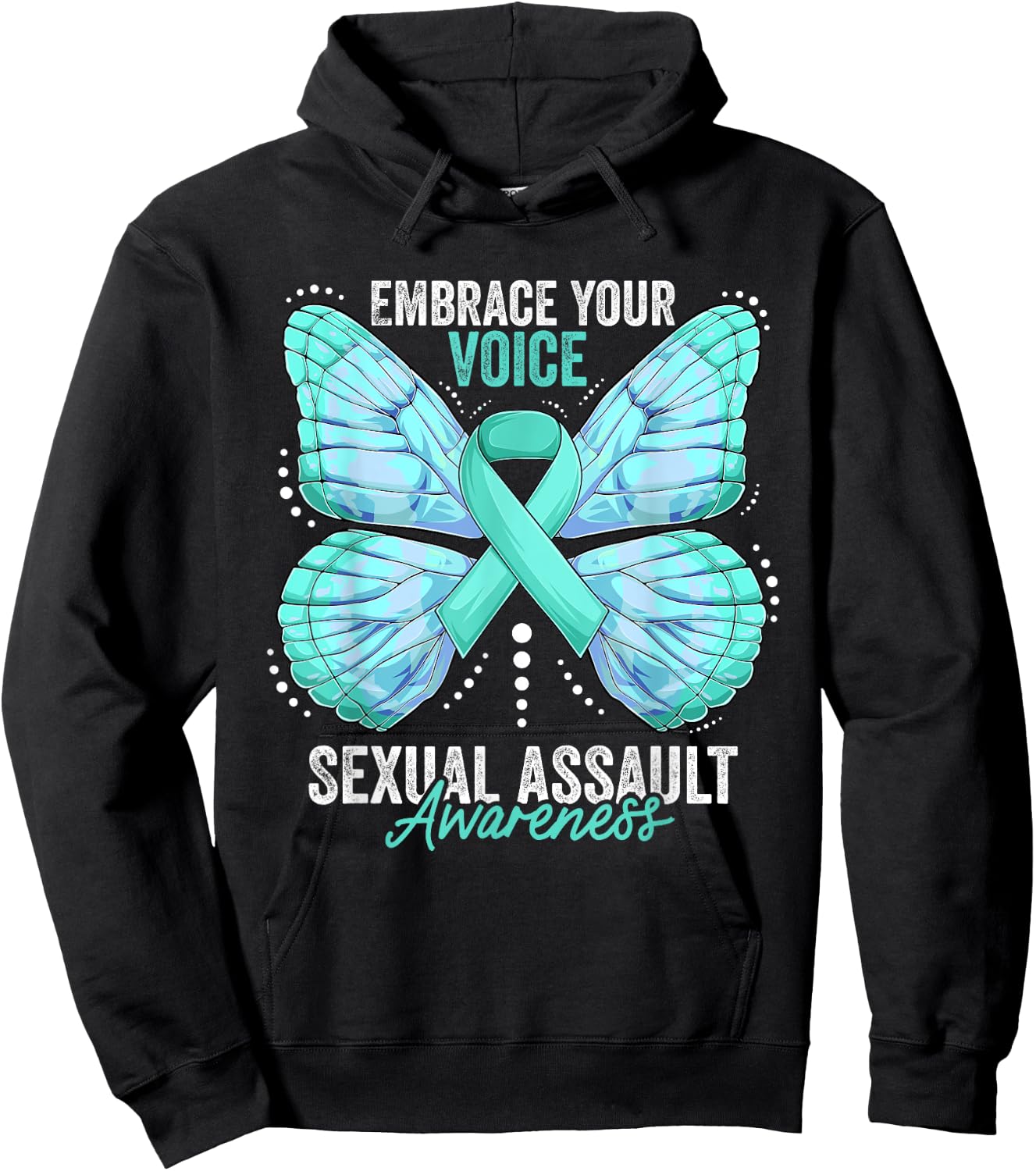 Sexual Assault Awareness Month Butterfly Teal Ribbon Hoodie - Hoodie | Black