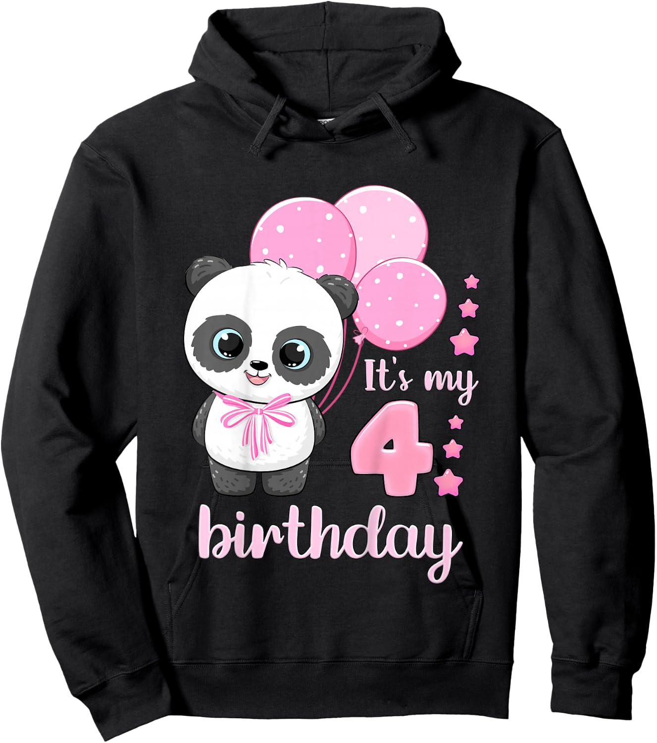 Birthday Girl 4 Panda Pink Balloons Hoodie - Hoodie | Black