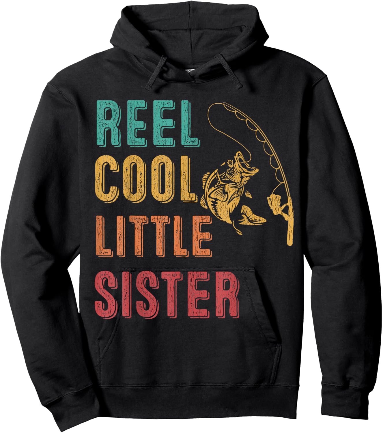 Reel Cool Little Sister Funny Matching Family Fishing Hoodie - Hoodie | Black