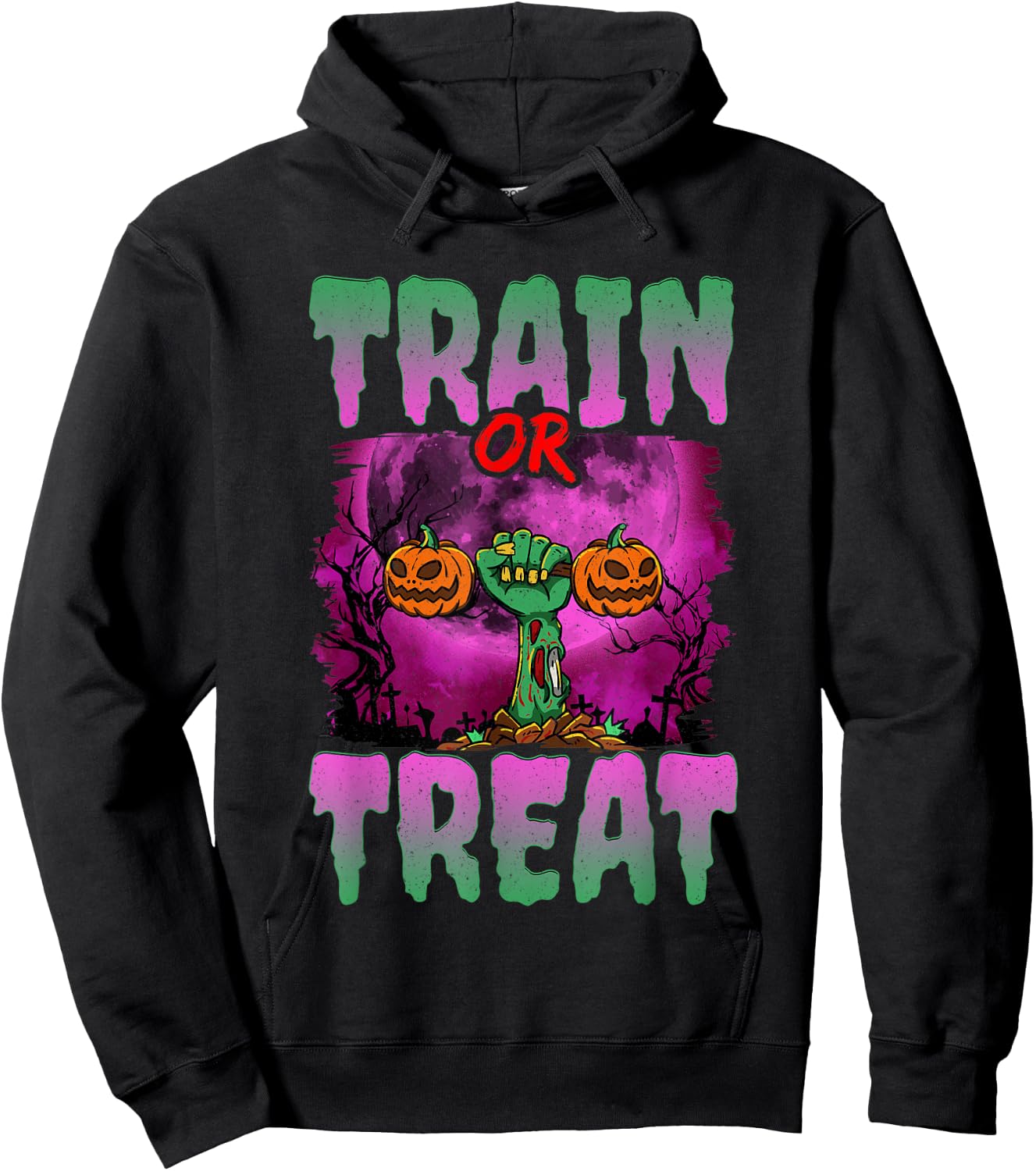 Train Or Treat Halloween Gym Weightlifting Zombie Fitness Hoodie - Hoodie | Black