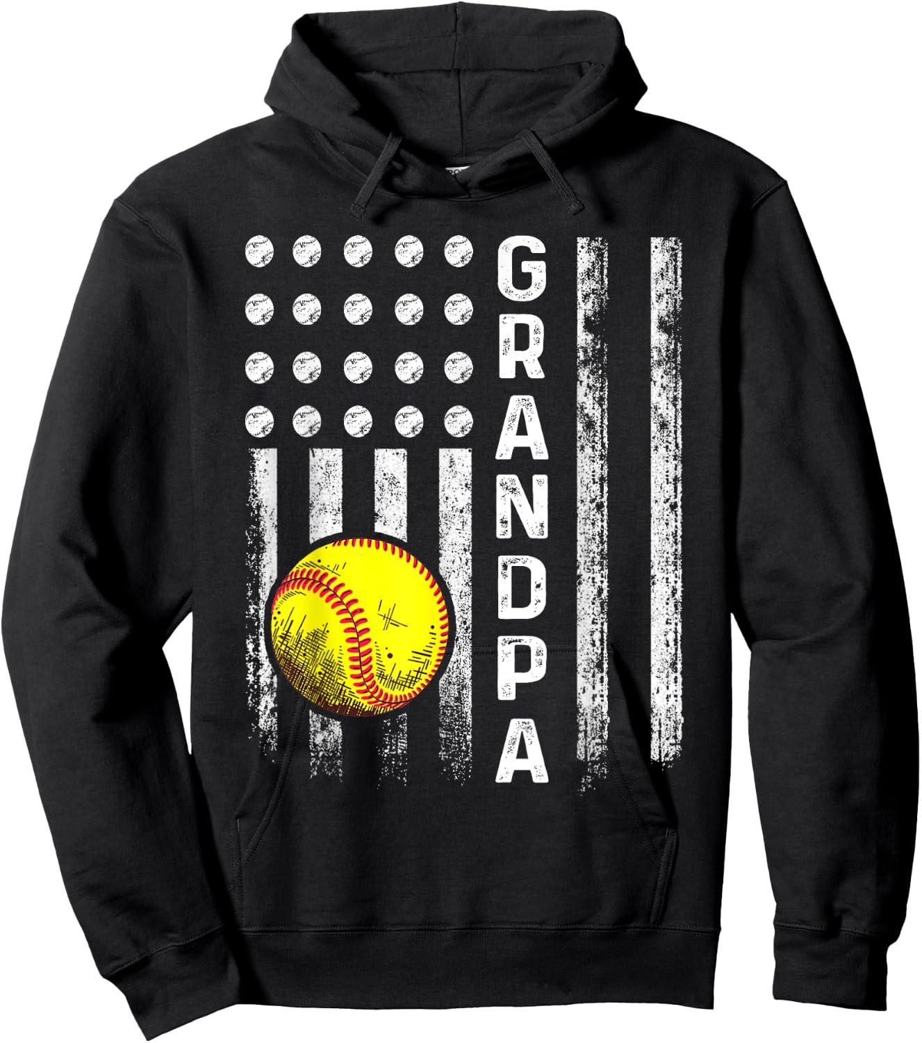 Softball Grandpa American Flag Father's Day 4th Of July Hoodie - Hoodie | Black