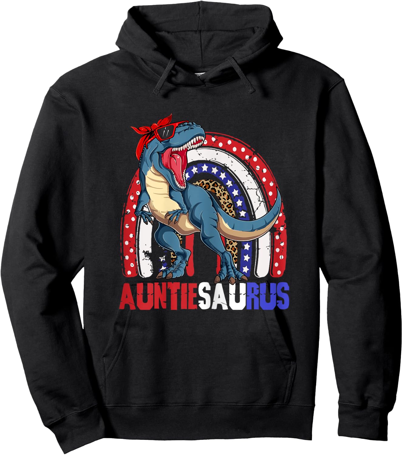 Auntiesaurus T Rex Dinosaur Auntie Saurus Family 4th of July Hoodie - Hoodie | Black