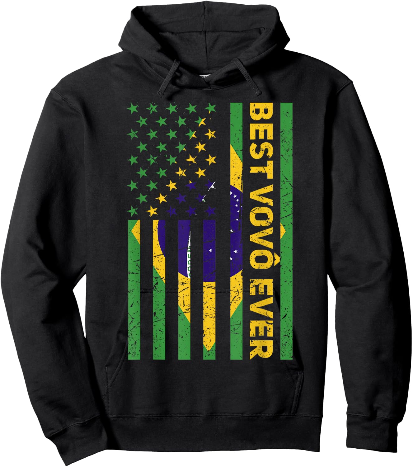 Best Vovô Brazil American Flag Retro Brasilian Grandpa Hoodie - Hoodie | Black