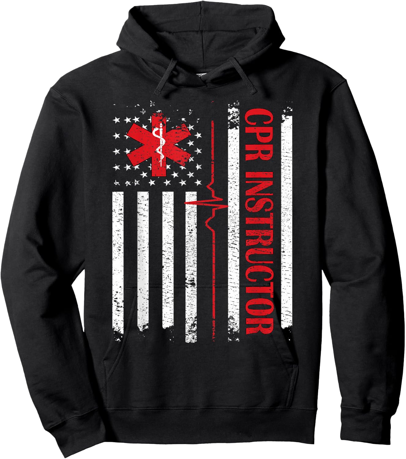 CPR Instructor American Flag EMS First Aid AED Certified CPR Hoodie - Hoodie | Black