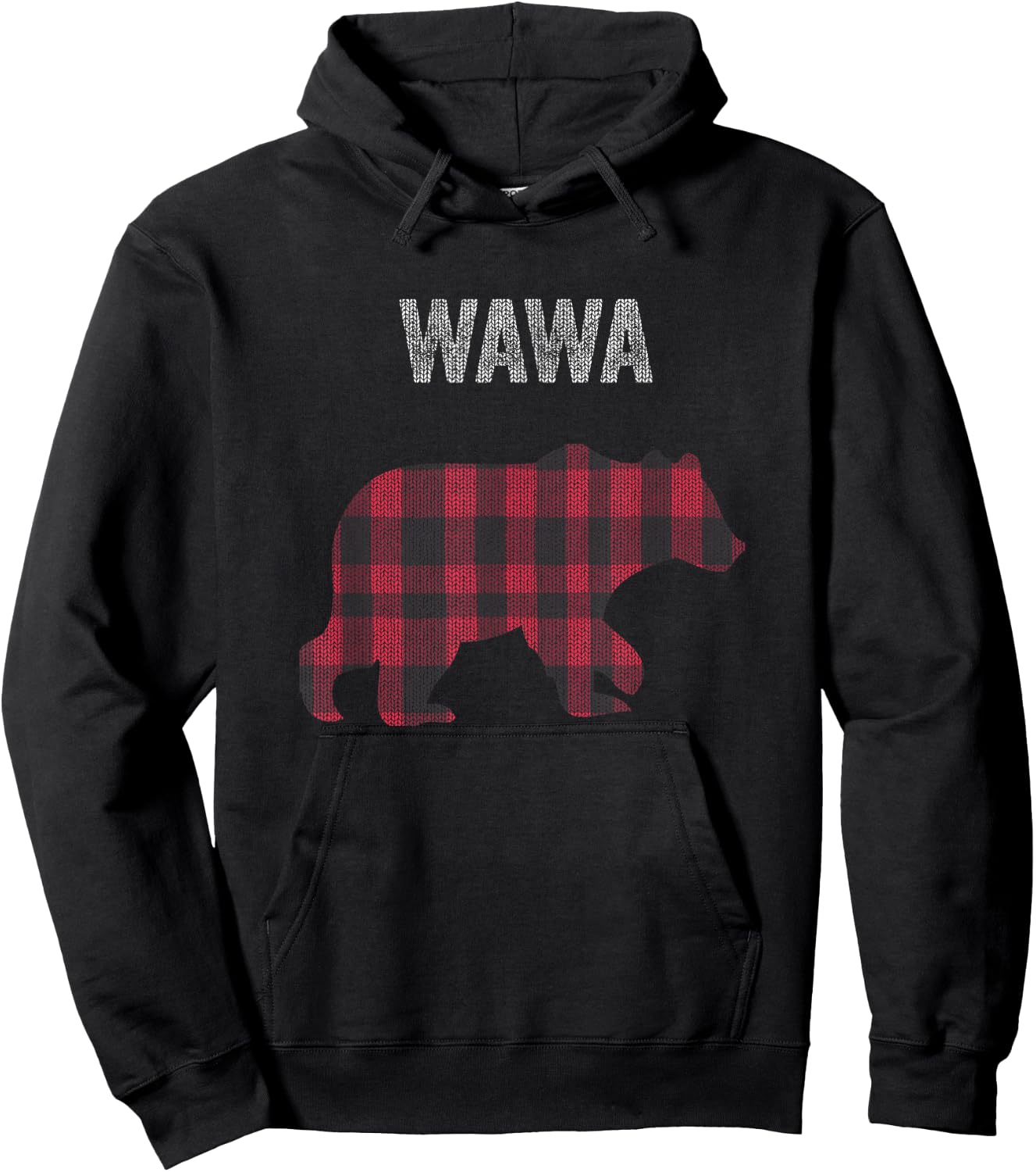 Red Plaid Wawa Bear Buffalo Matching Family Pajama Hoodie - Hoodie | Black