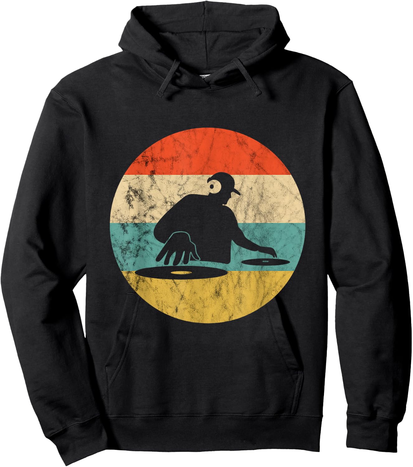 Turntable Beatmaker EDM Techno DJ Disc Retro Vintage Sunset Hoodie - Hoodie | Black