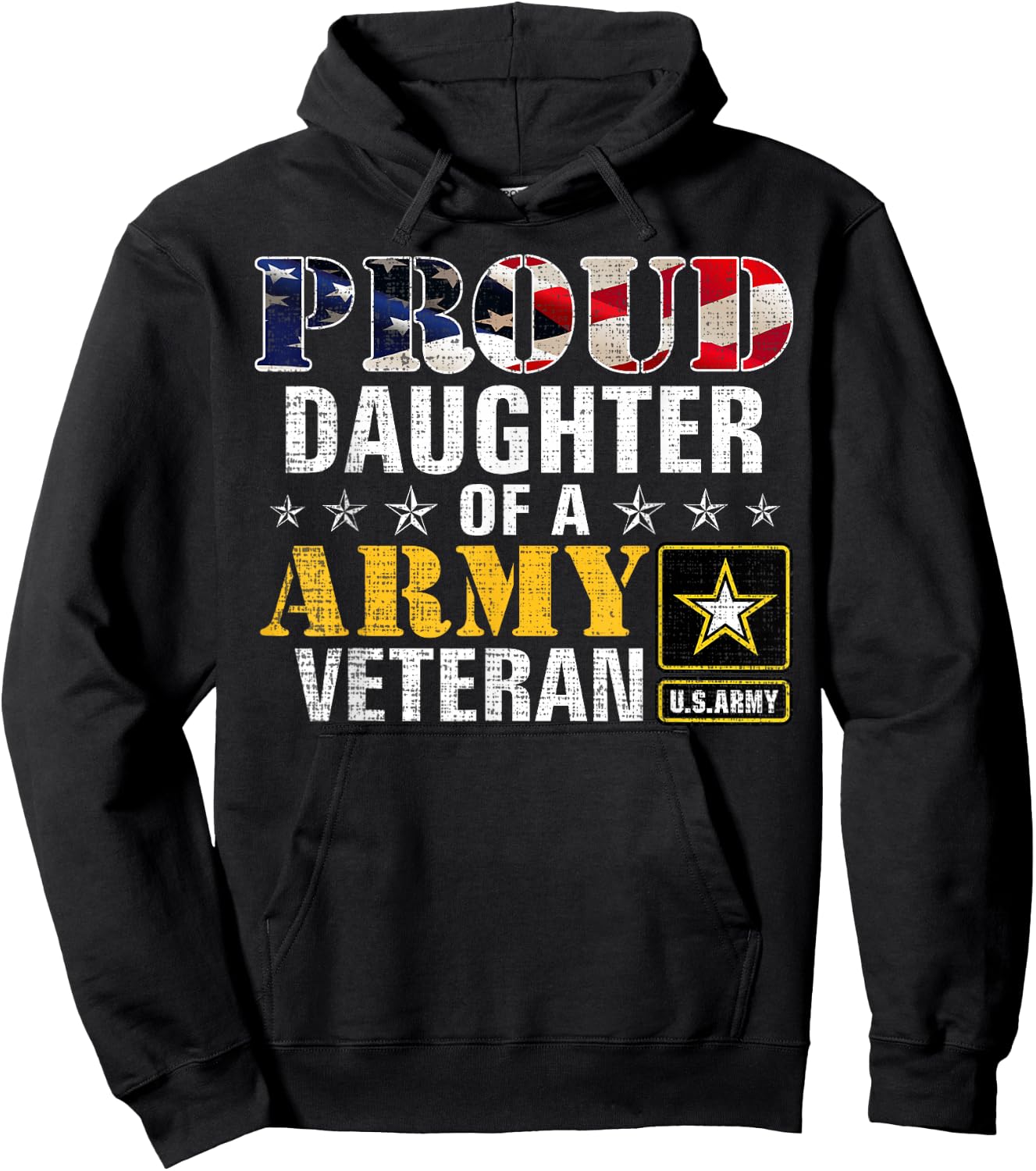 Proud Daughter of A Army Veteran American Flag Military Gift Hoodie - Hoodie | Black