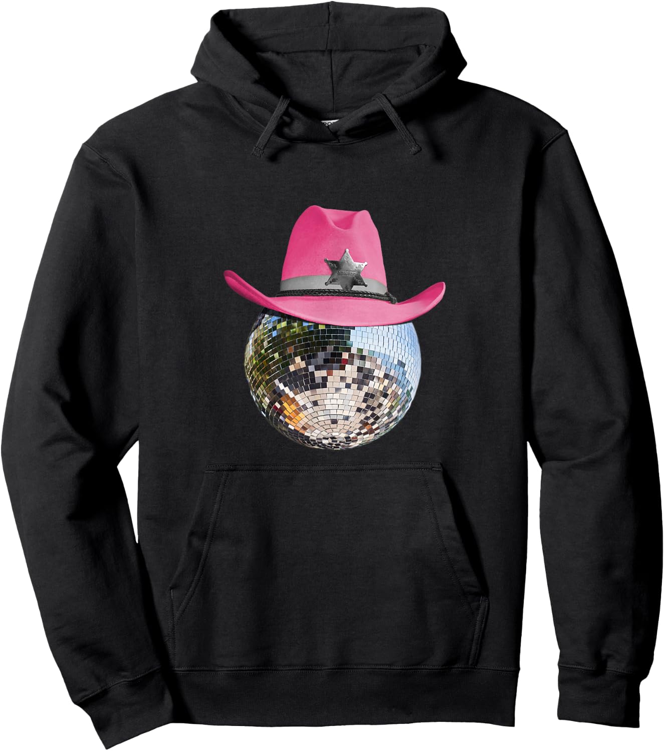 Retro Style Pink Cowboy Hat Club Disco Ball Hoodie - Hoodie | Black