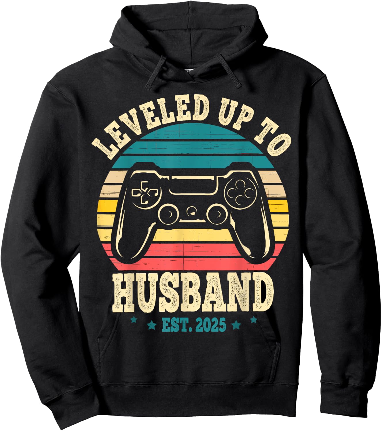 Leveled Up To Husband est 2025 Newly Married Bachelor Party Hoodie - Hoodie | Black
