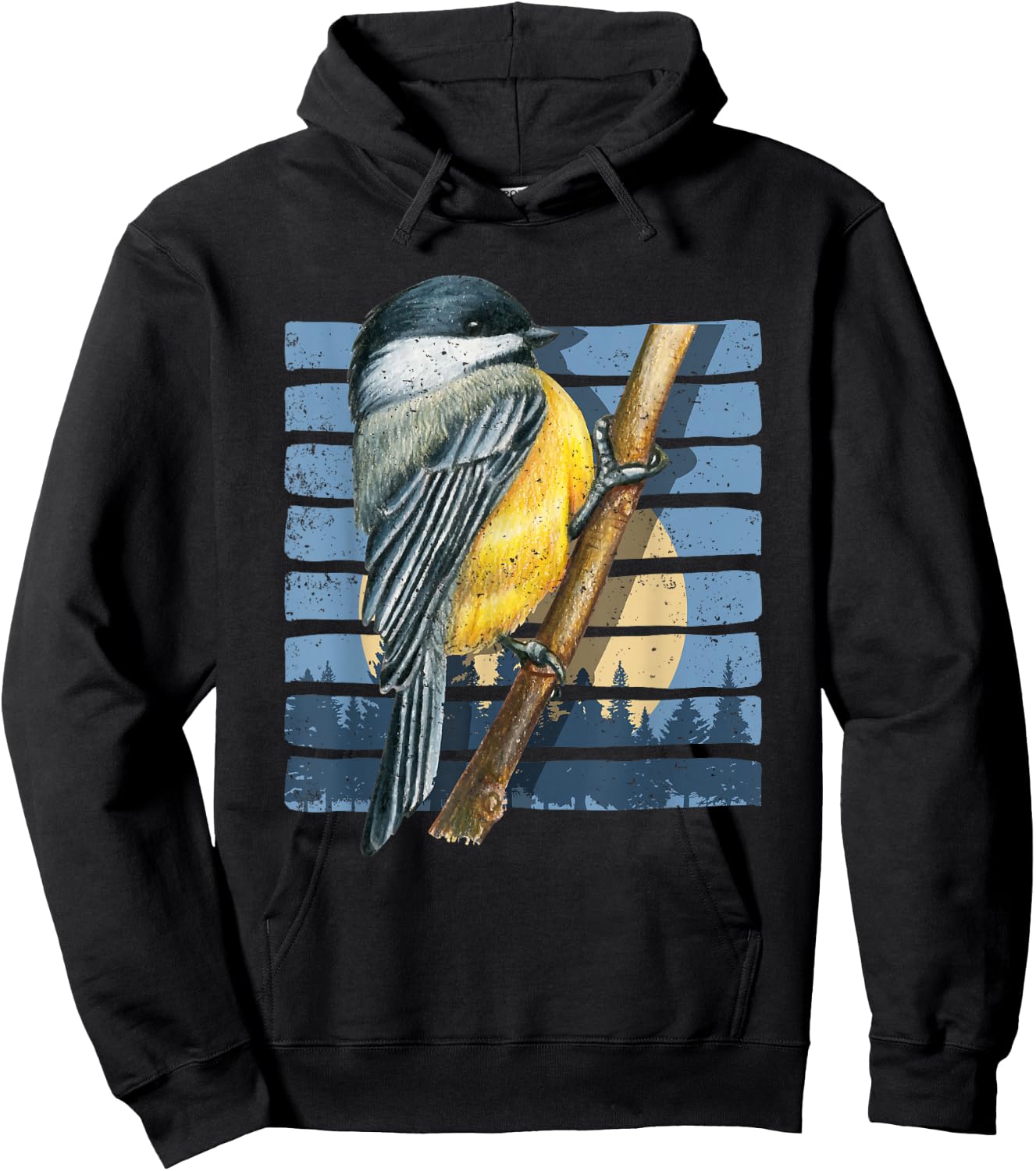Retro Bird Watcher Chickadee Nature Forest Moon Birds Hoodie - Hoodie | Black