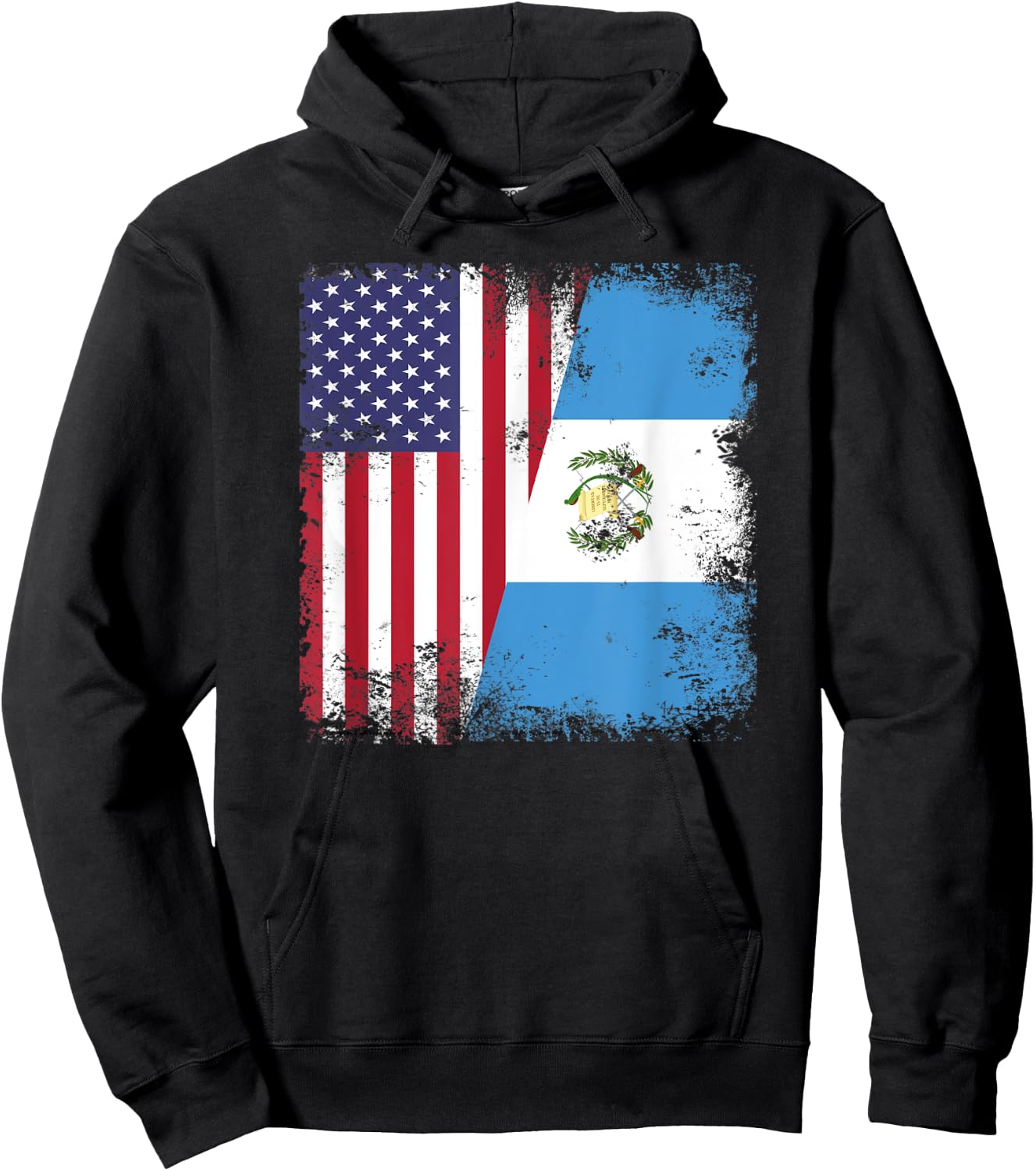 Half Guatemalan Flag | Vintage Guatemala USA Gift Hoodie - Hoodie | Black
