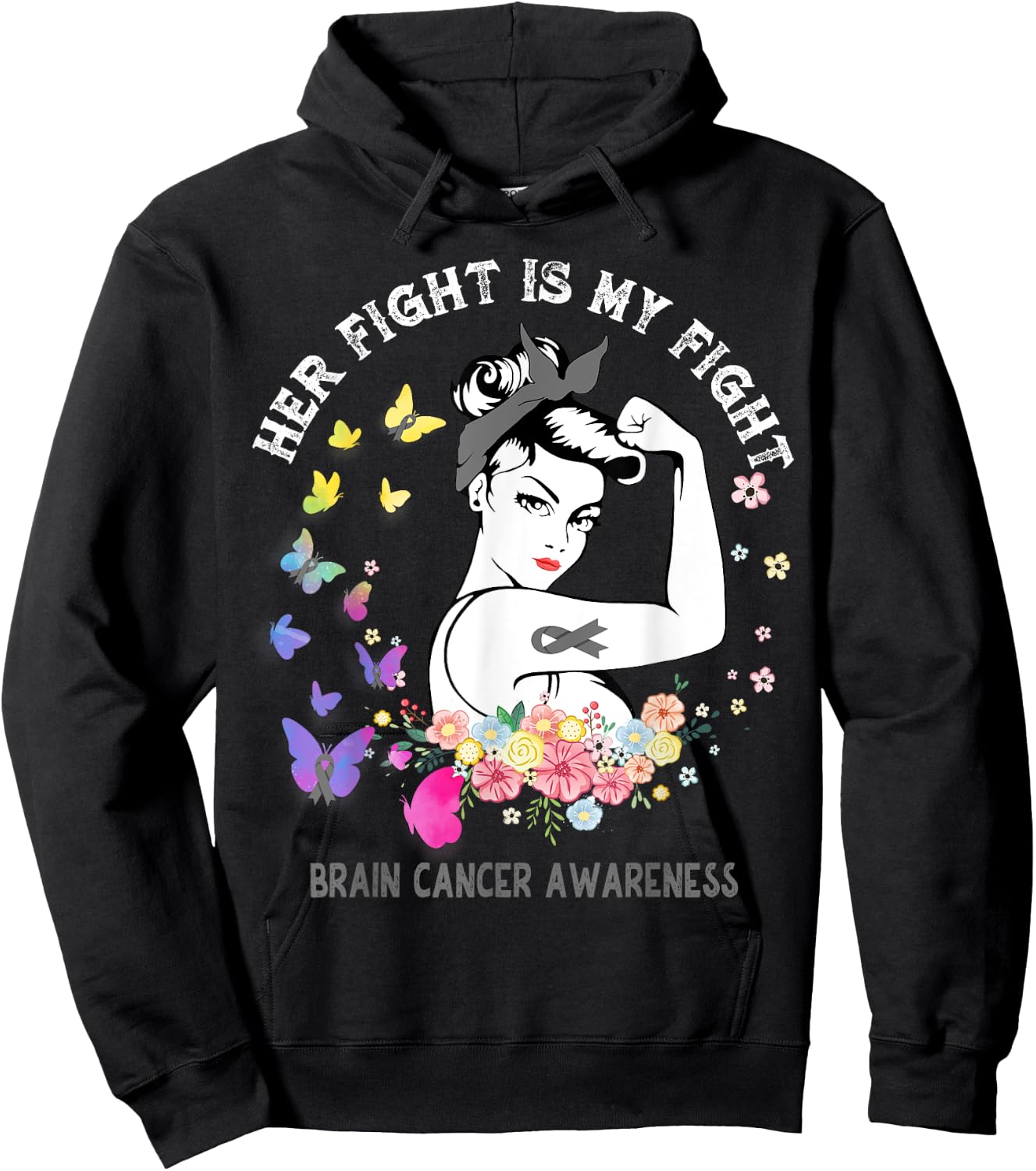 Her Fight Is My Fight Brain Cancer Awareness Shirt Hoodie - Hoodie | Black