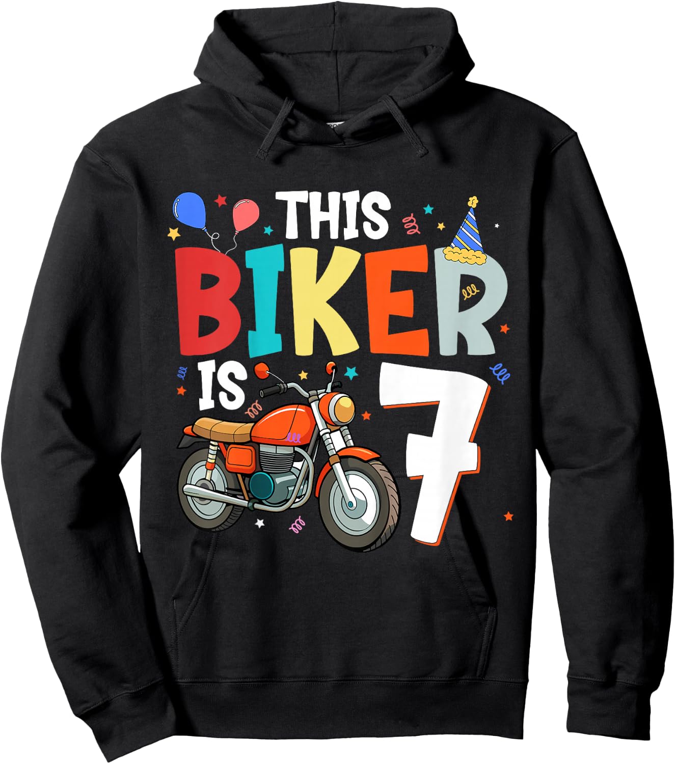 Kids Motorcycle 7th Birthday 7 Seventh Seven Yr Old Biker Boys Hoodie - Hoodie | Black
