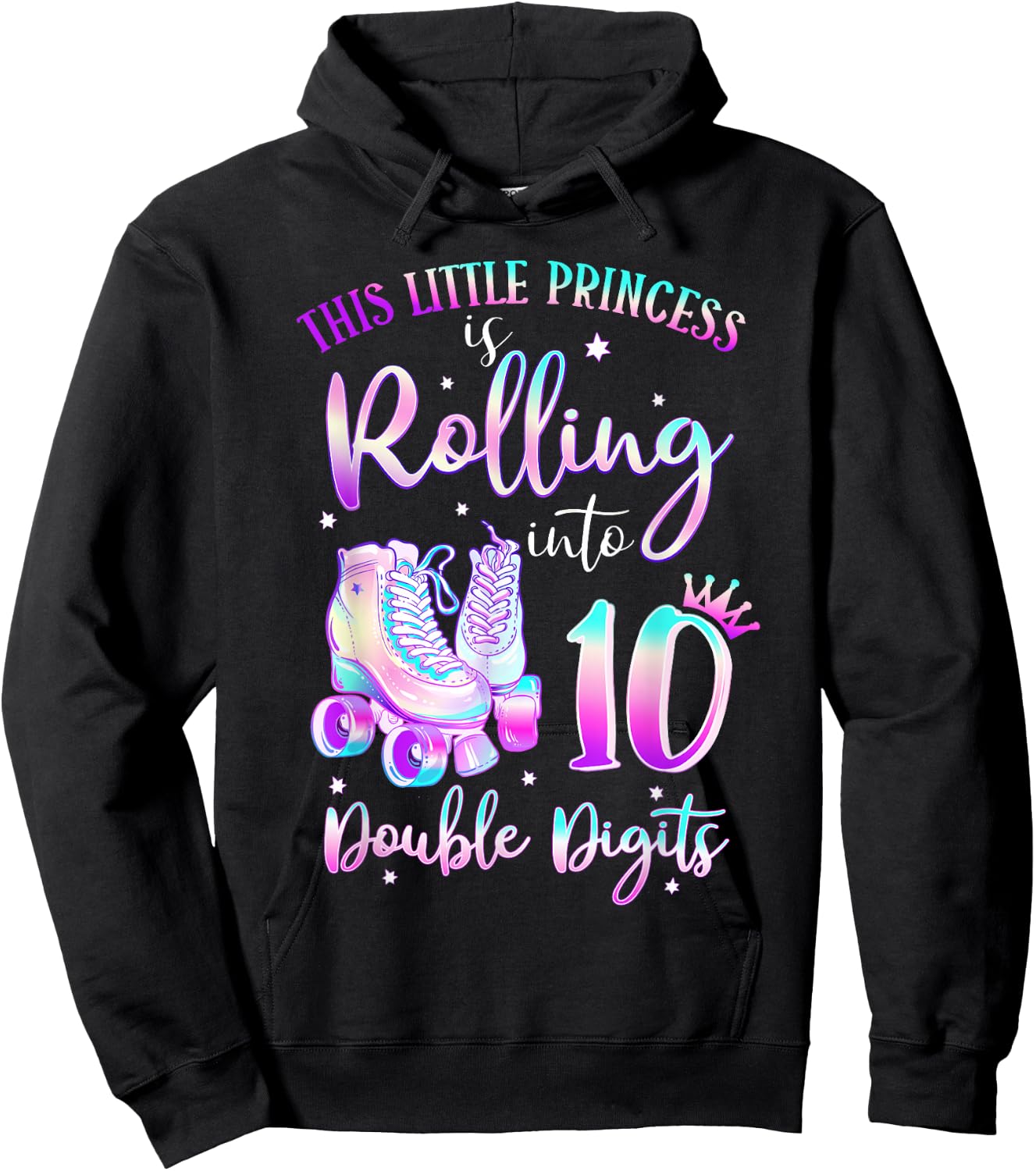10th Birthday Rolling Into 10 Double Digits Roller Skate Hoodie - Hoodie | Black