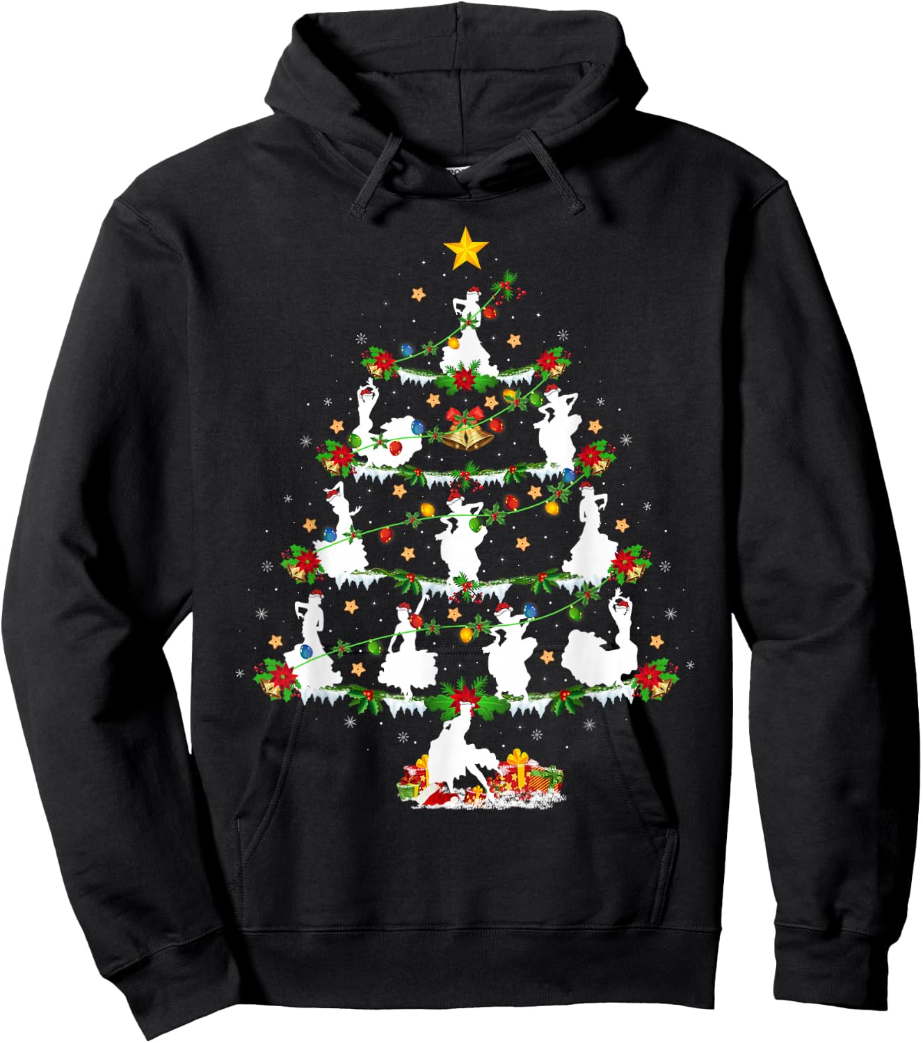 Flamenco Dance Lover Xmas Lighting Flamenco Christmas Tree Hoodie - Hoodie | Black