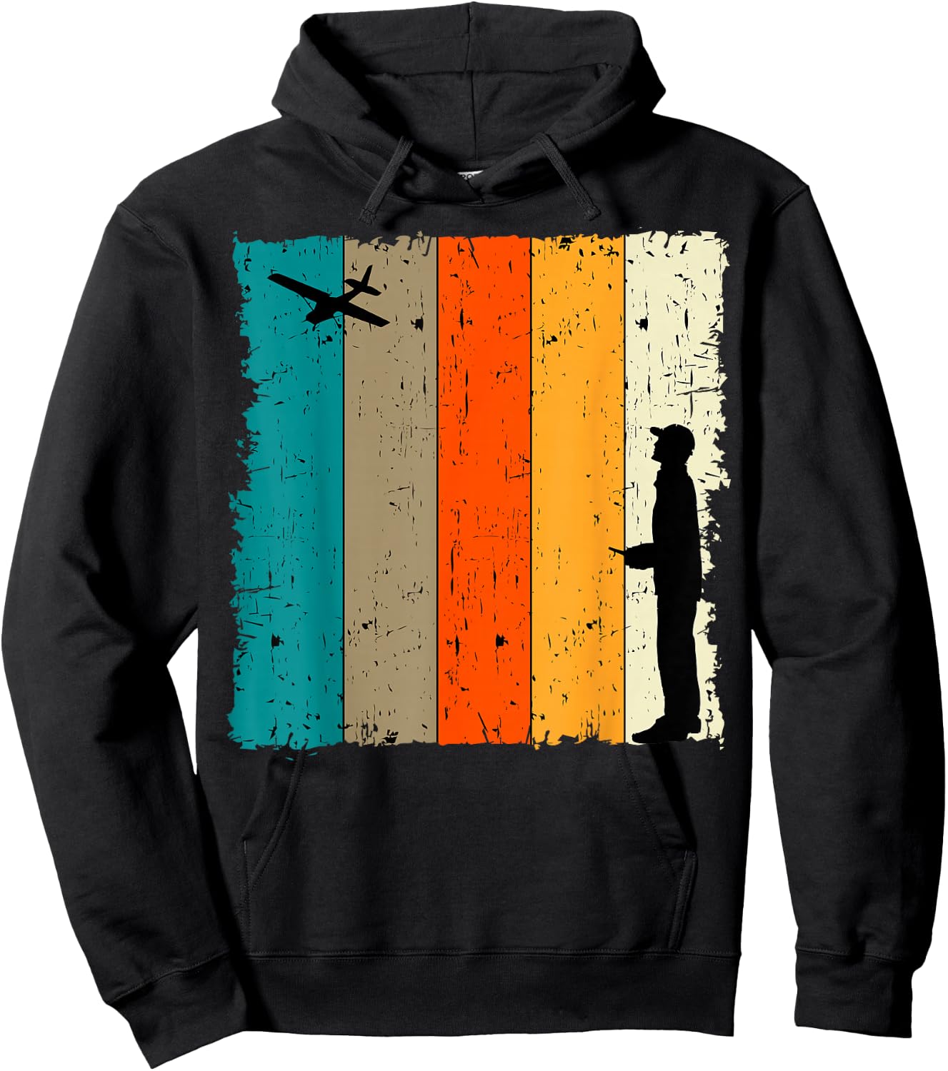 RC Airplane Retro Vintage Battery Operator Aerodynamic Plane Hoodie - Hoodie | Black
