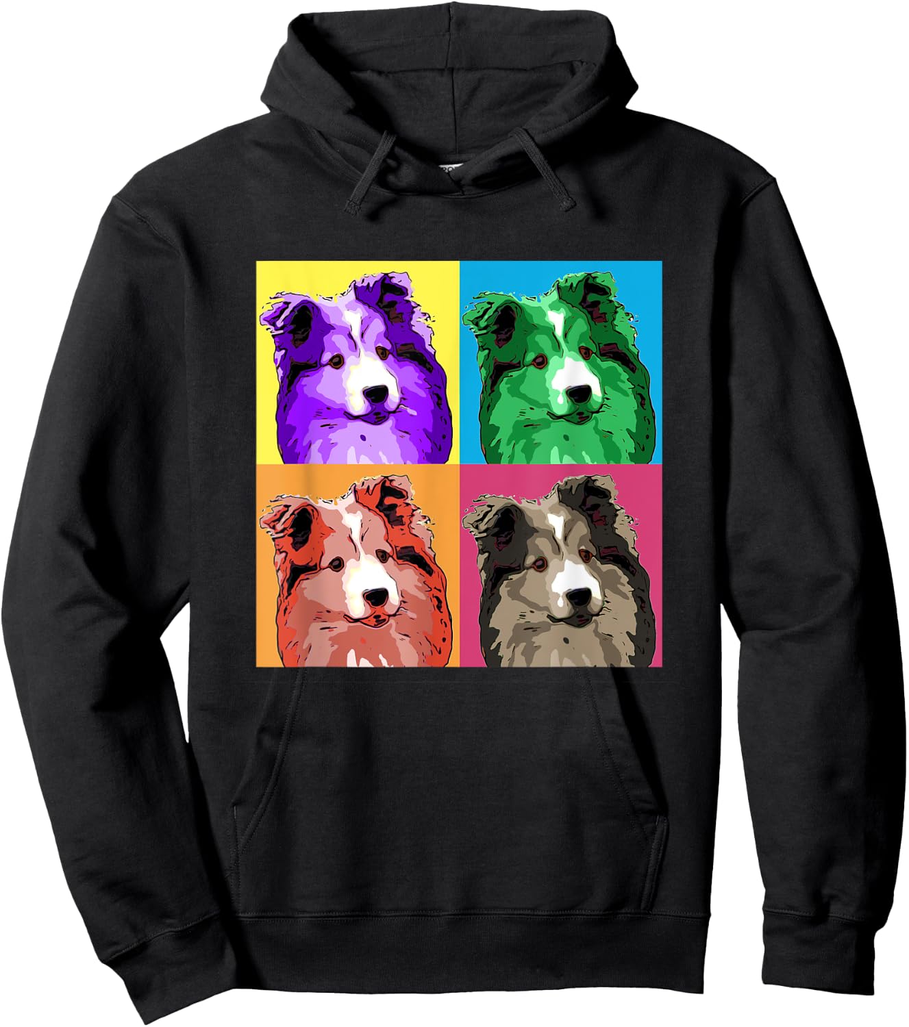 Sheltie Pop Art Style Shetland Sheepdog Women Girls Kids Hoodie - Hoodie | Black