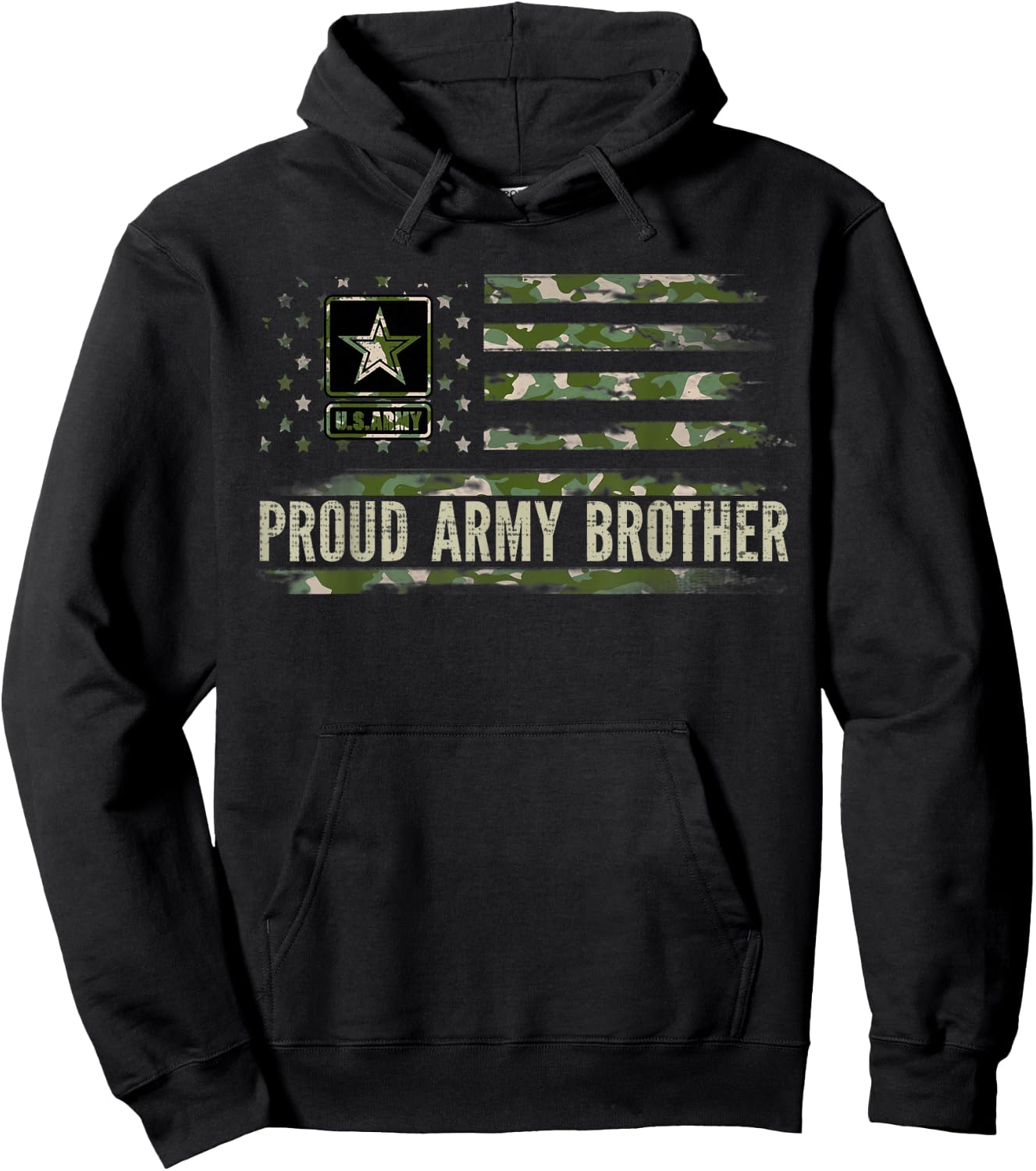 Vintage Proud Army Brother Camo American Flag Veteran Gift Hoodie - Hoodie | Black