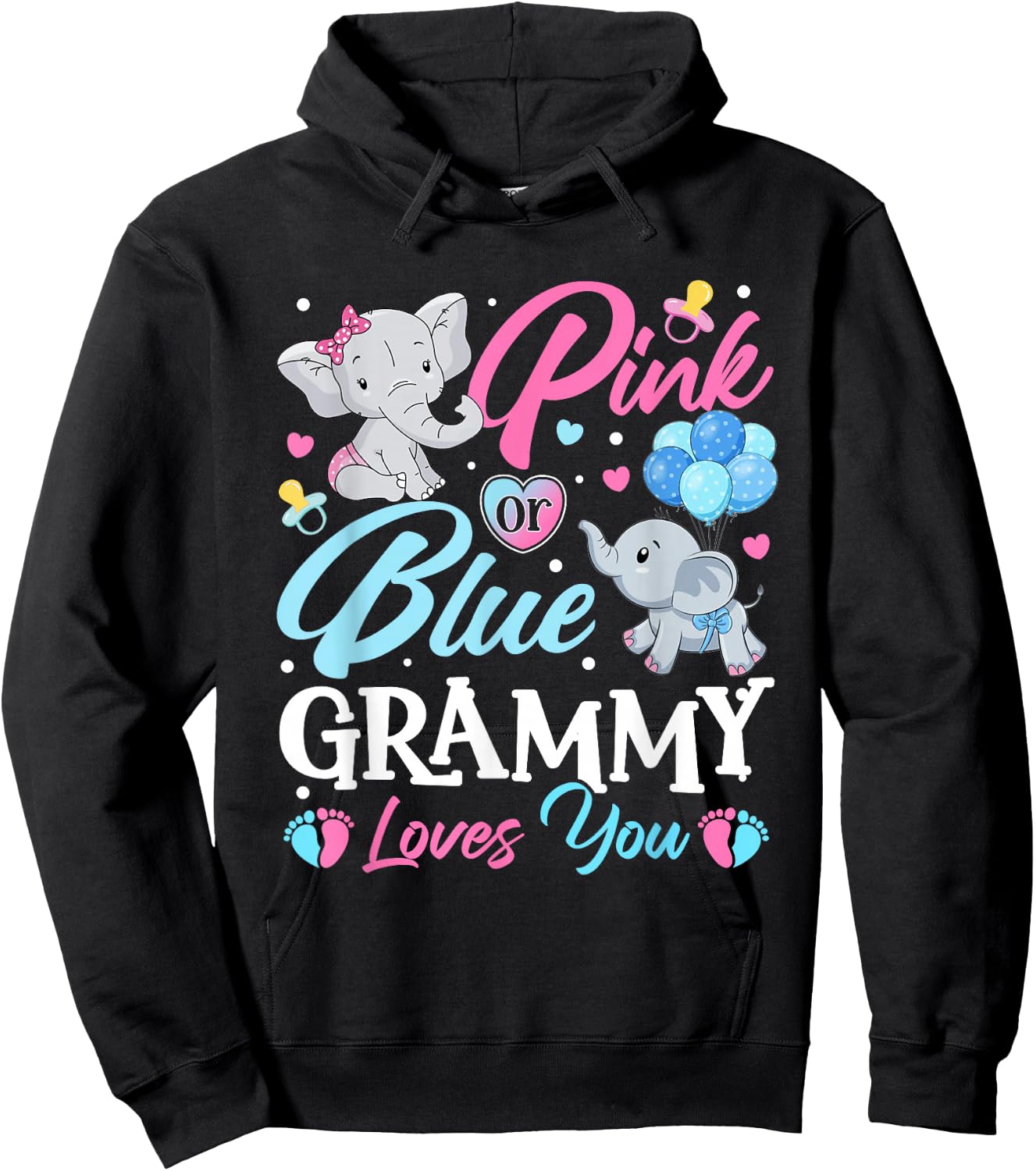 Elephant Blue Pink Grammy Loves You Pregnancy Reveal Hoodie - Hoodie | Black