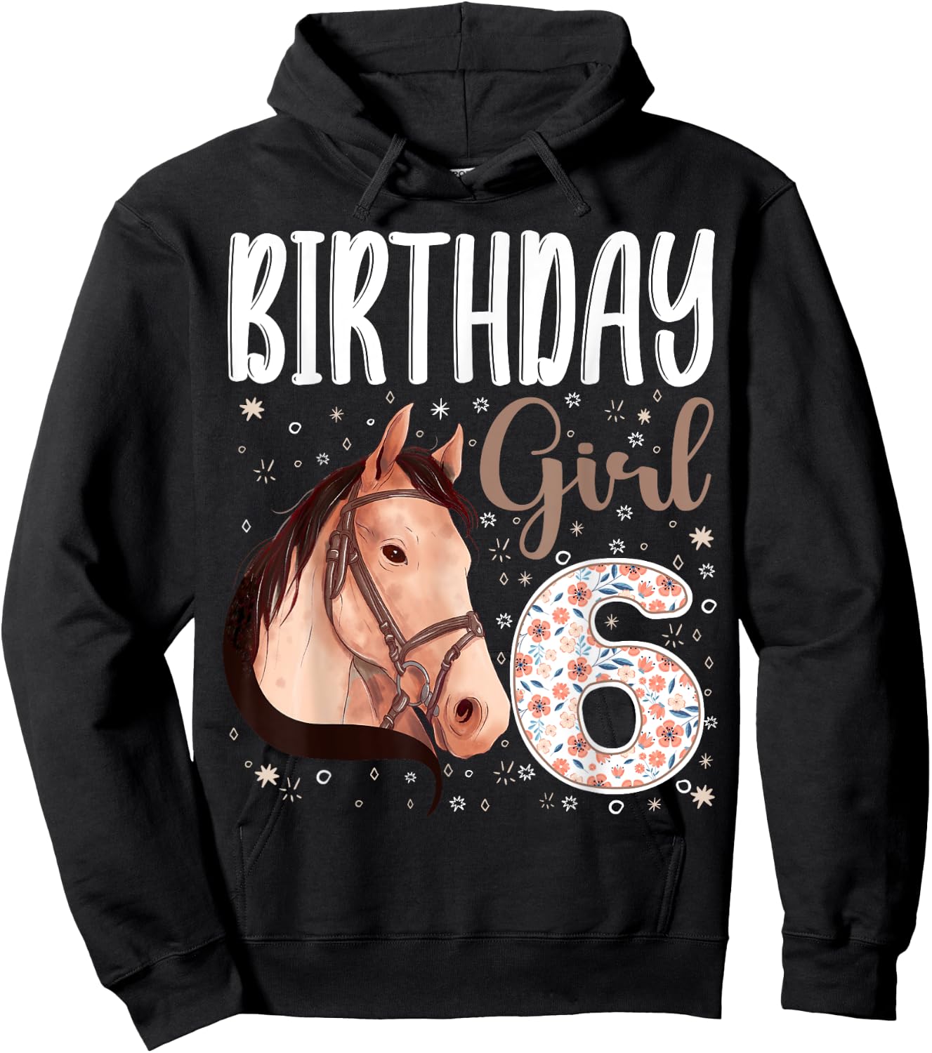 horse Animal Lovers 6th Birthday Girl B-day 6 year old Hoodie - Hoodie | Black