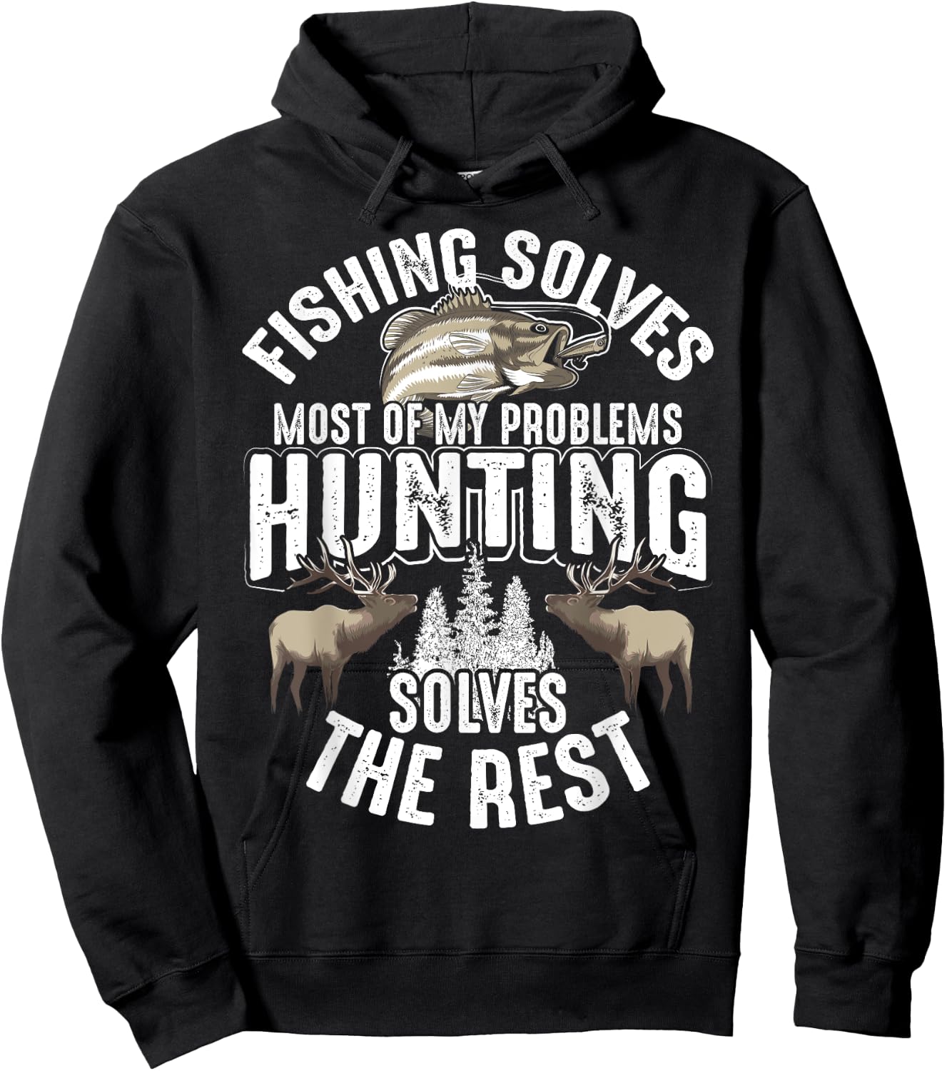 Cool Fishing Hunting Solve My Problems | Funny Hunter Gift Hoodie - Hoodie | Black