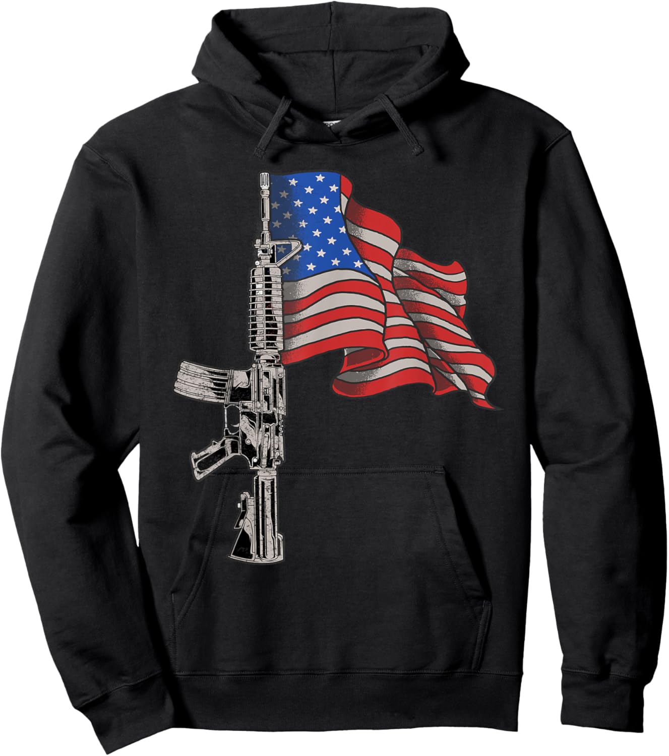 AR-15 Assault Rifle USA Flag Gun - Distressed American Flag Hoodie - Hoodie | Black