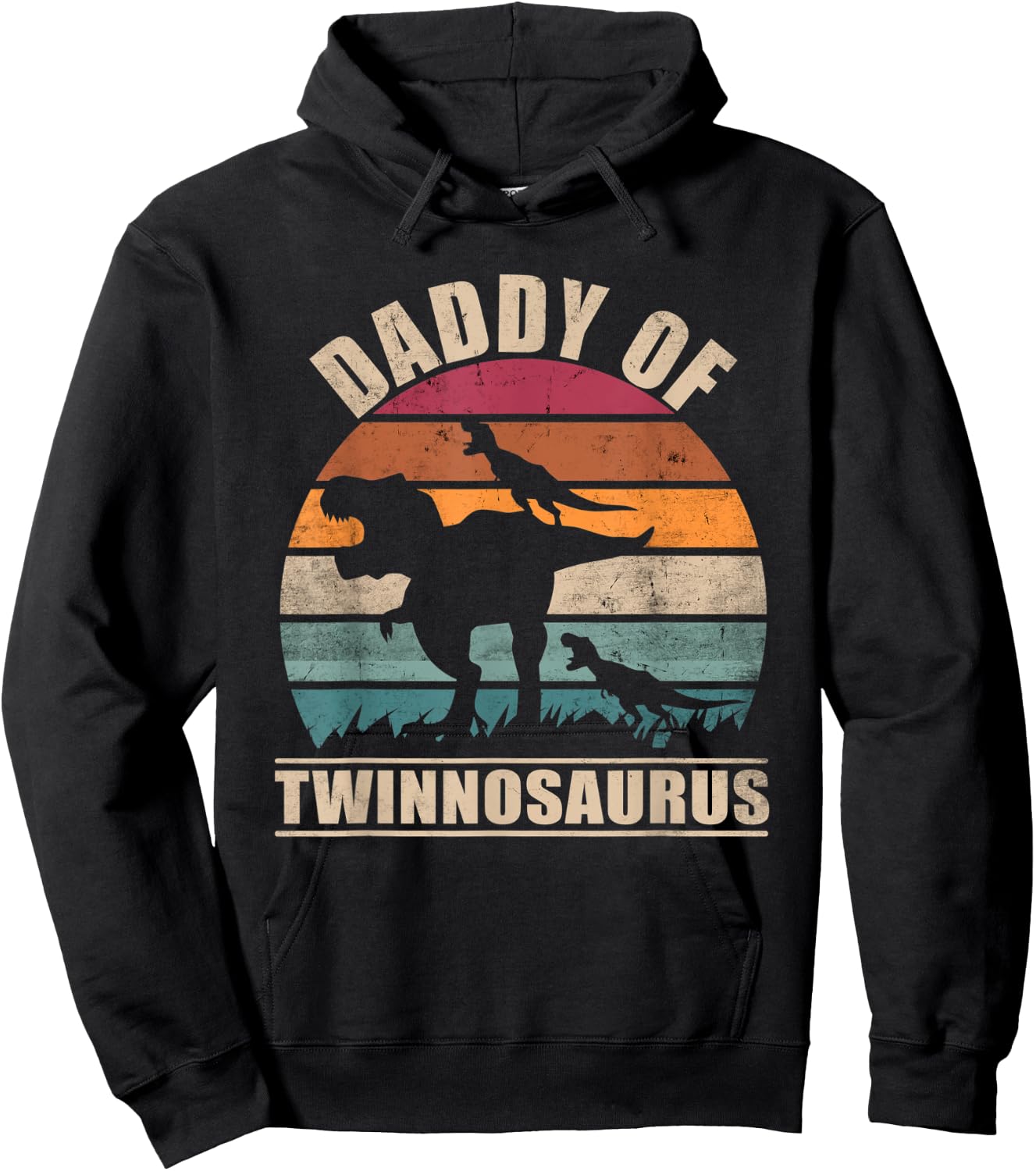 Dad of Twins Daddysaurus Pun Fathers Day Daddy of Twins Hoodie - Hoodie | Black