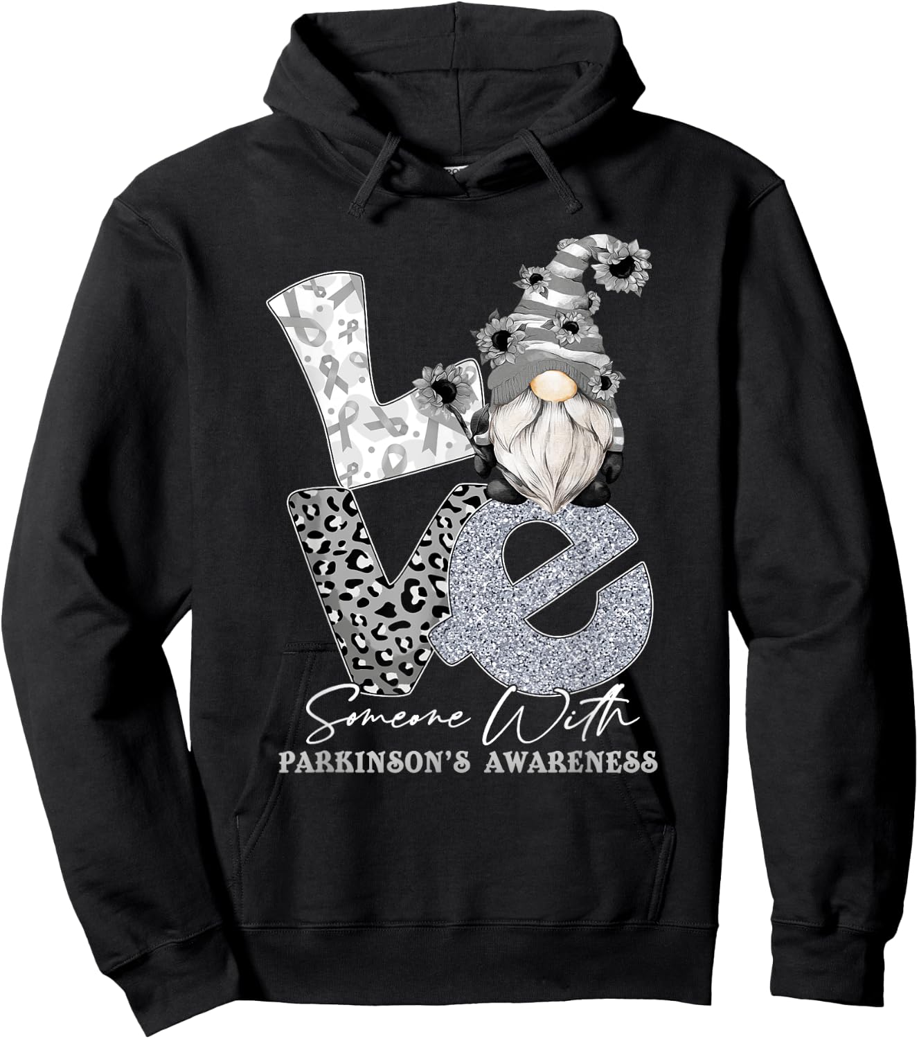 Silver Ribbon Gnome Love Someone With Parkinson's Awareness Hoodie - Hoodie | Black